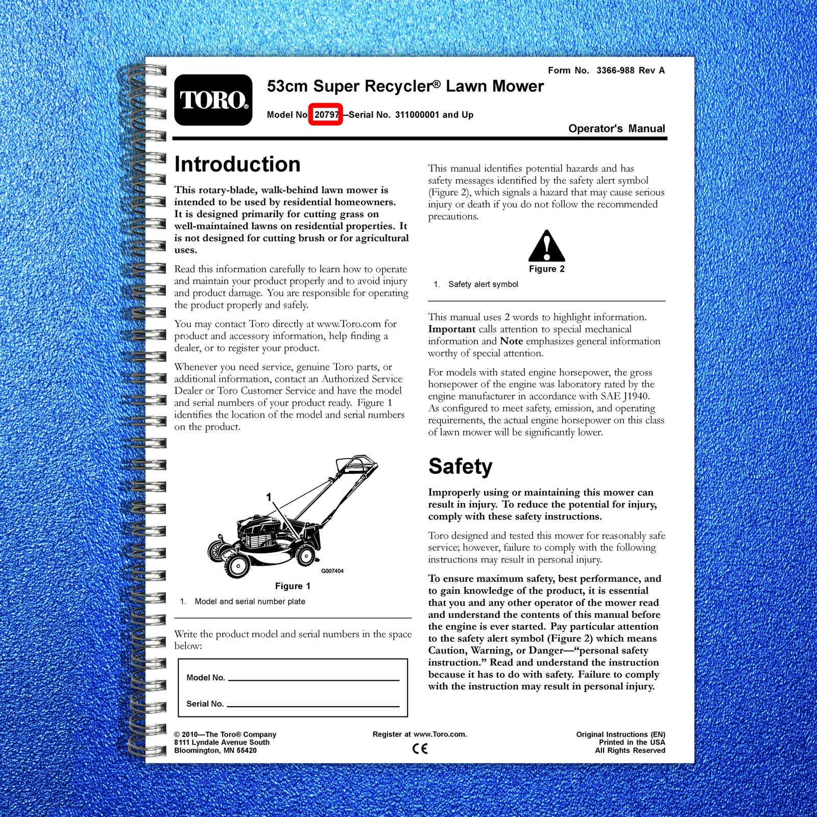TORO 20797 Super Recycler Lawn Mower Operators Manual SN 311000001 Up - BOUND