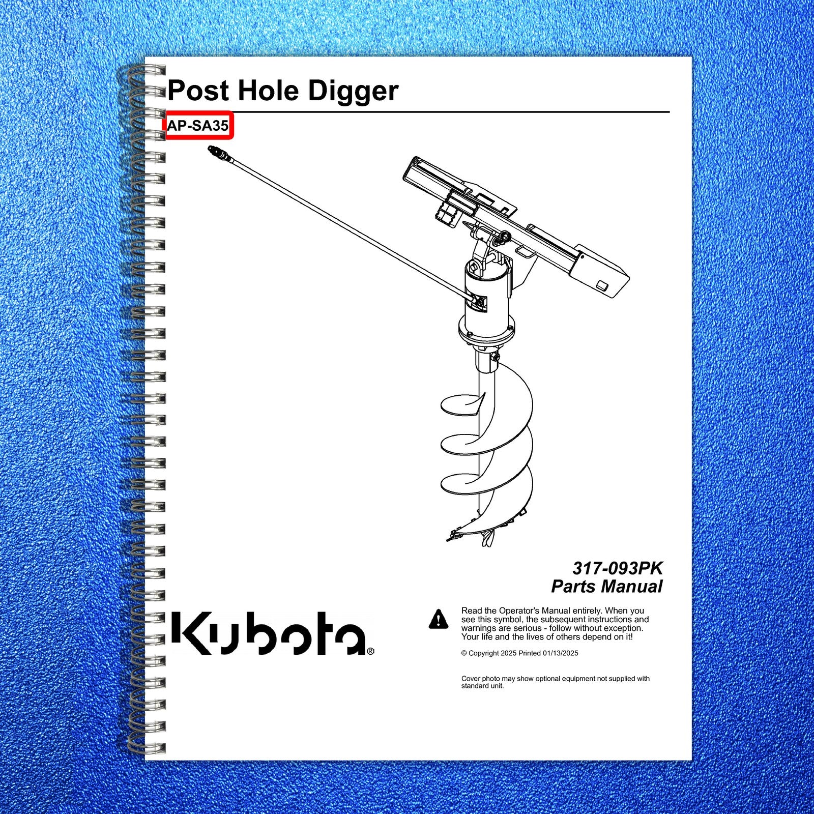 LAND PRIDE SA35 Series Post Hole Diggers Parts Manual 2025 - WIRE BOUND - COVERS