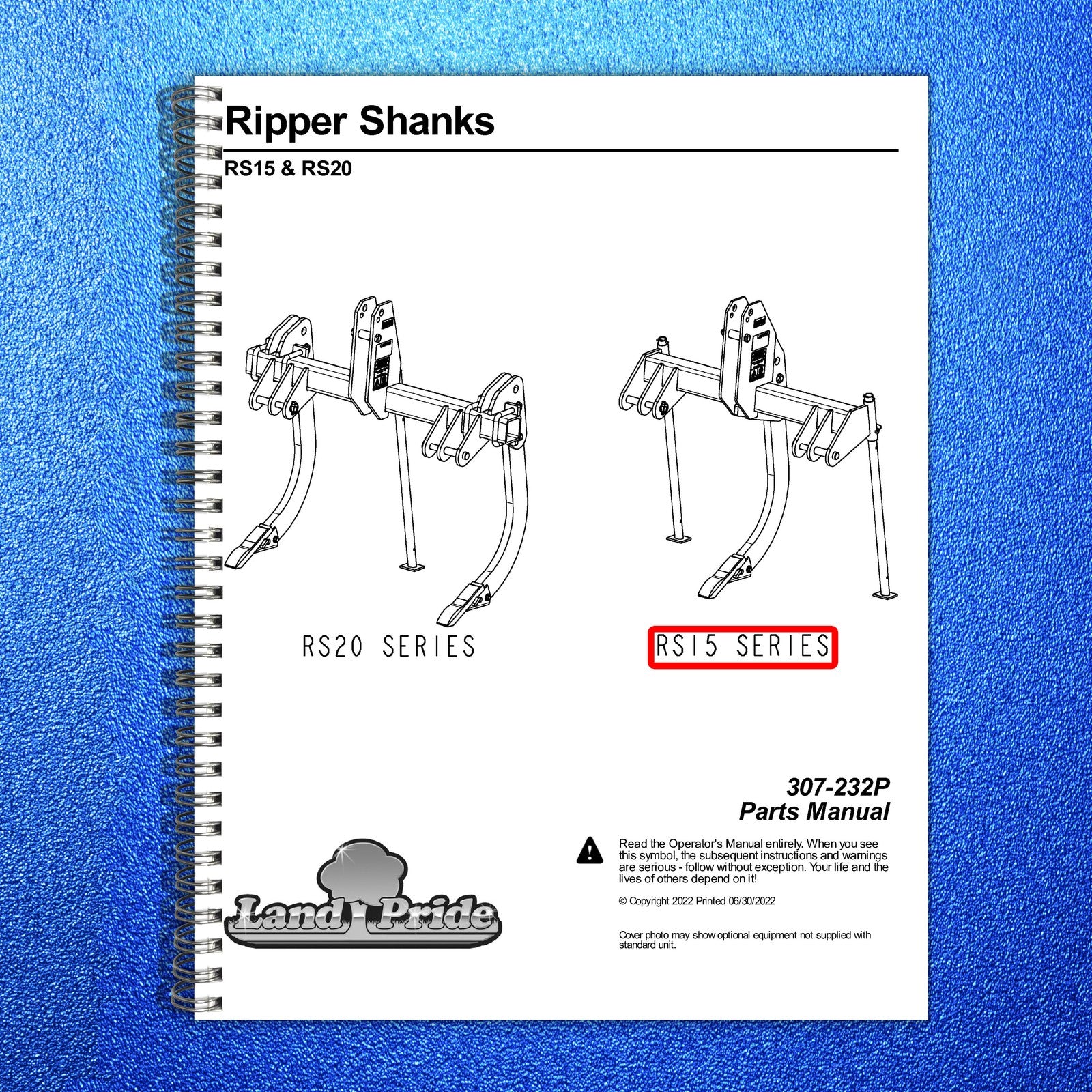LAND PRIDE RS15 Series Ripper Shanks Parts Manual 2022 - WIRE BOUND - COVERS
