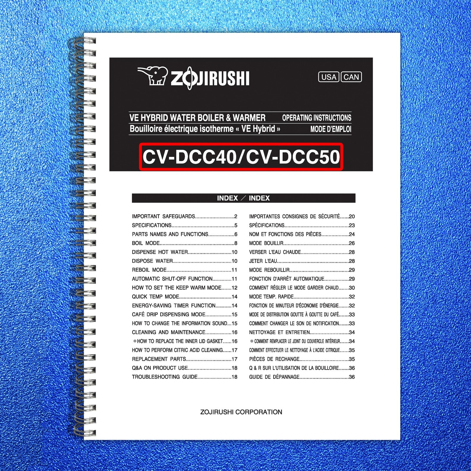 ZOJIRUSHI CV-DCC40 50 VE Hybrid Water Boiler Operating Instructions Manual