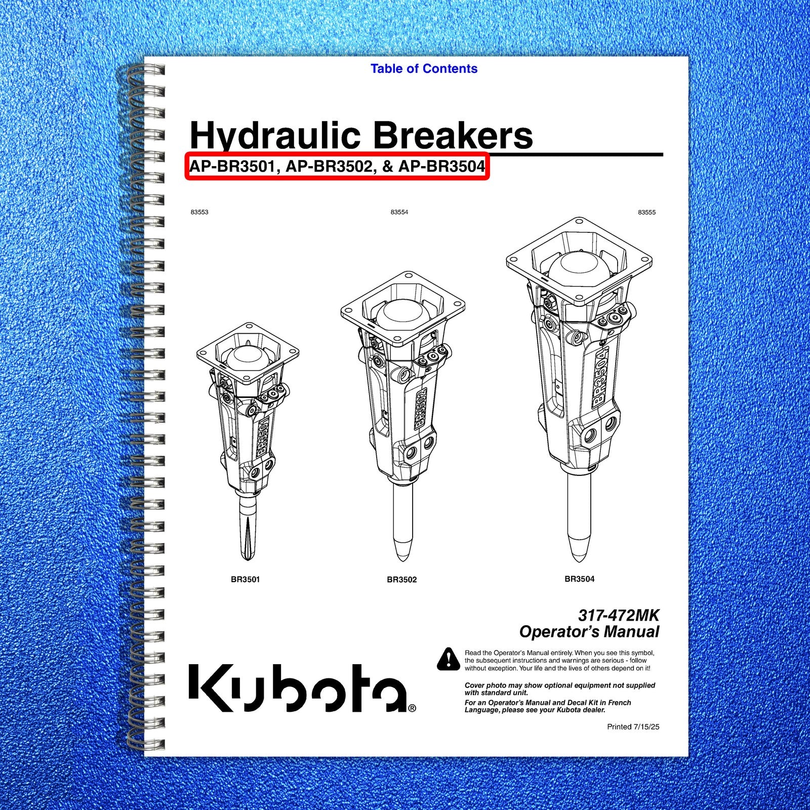 LAND PRIDE BR35 BR Series Breakers Operators Manual - WIRE BOUND - TOUGH COVERS
