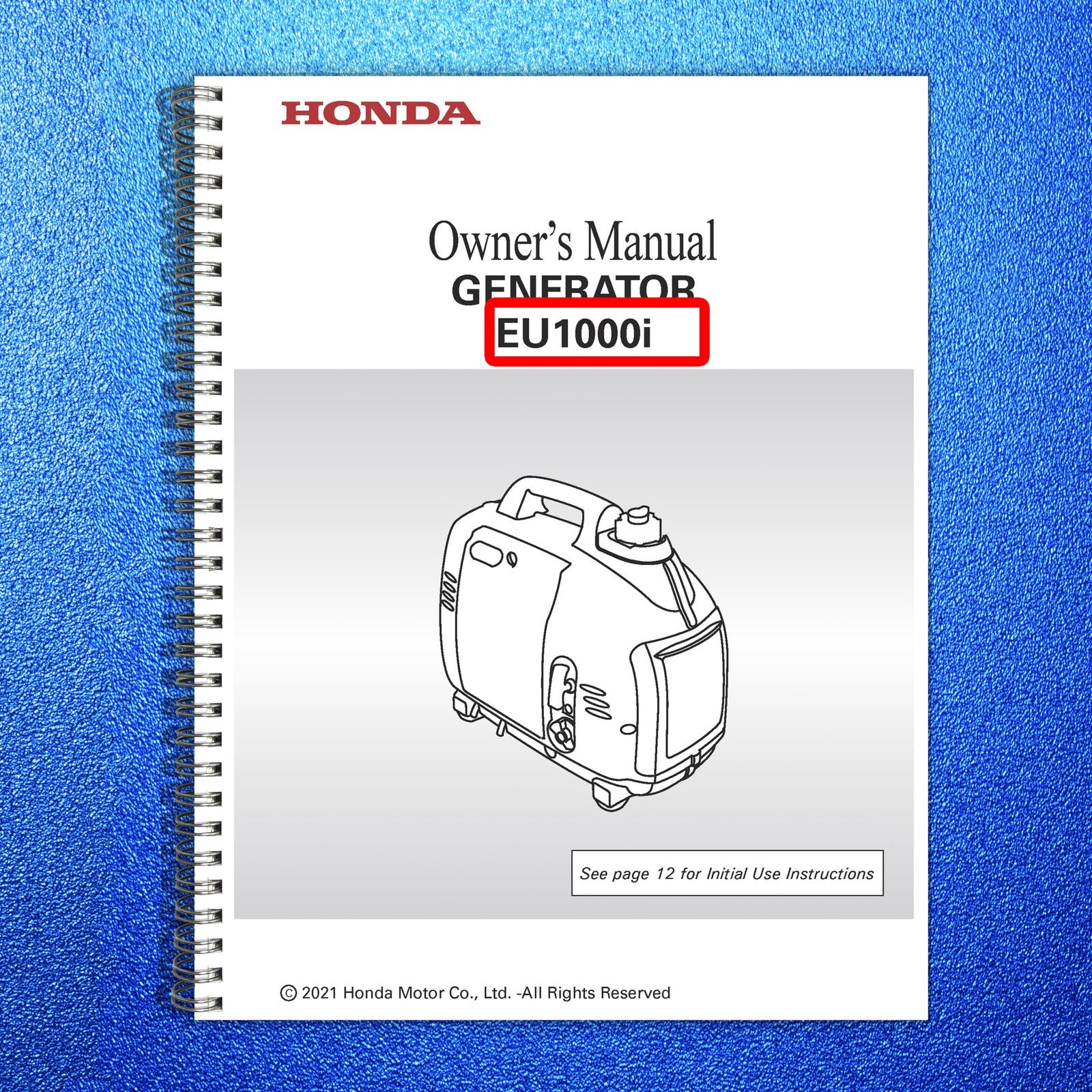 HONDA EU1000i Generator Owners Manual 2021 - STEEL WIRE BOUND - TOUGH COVERS