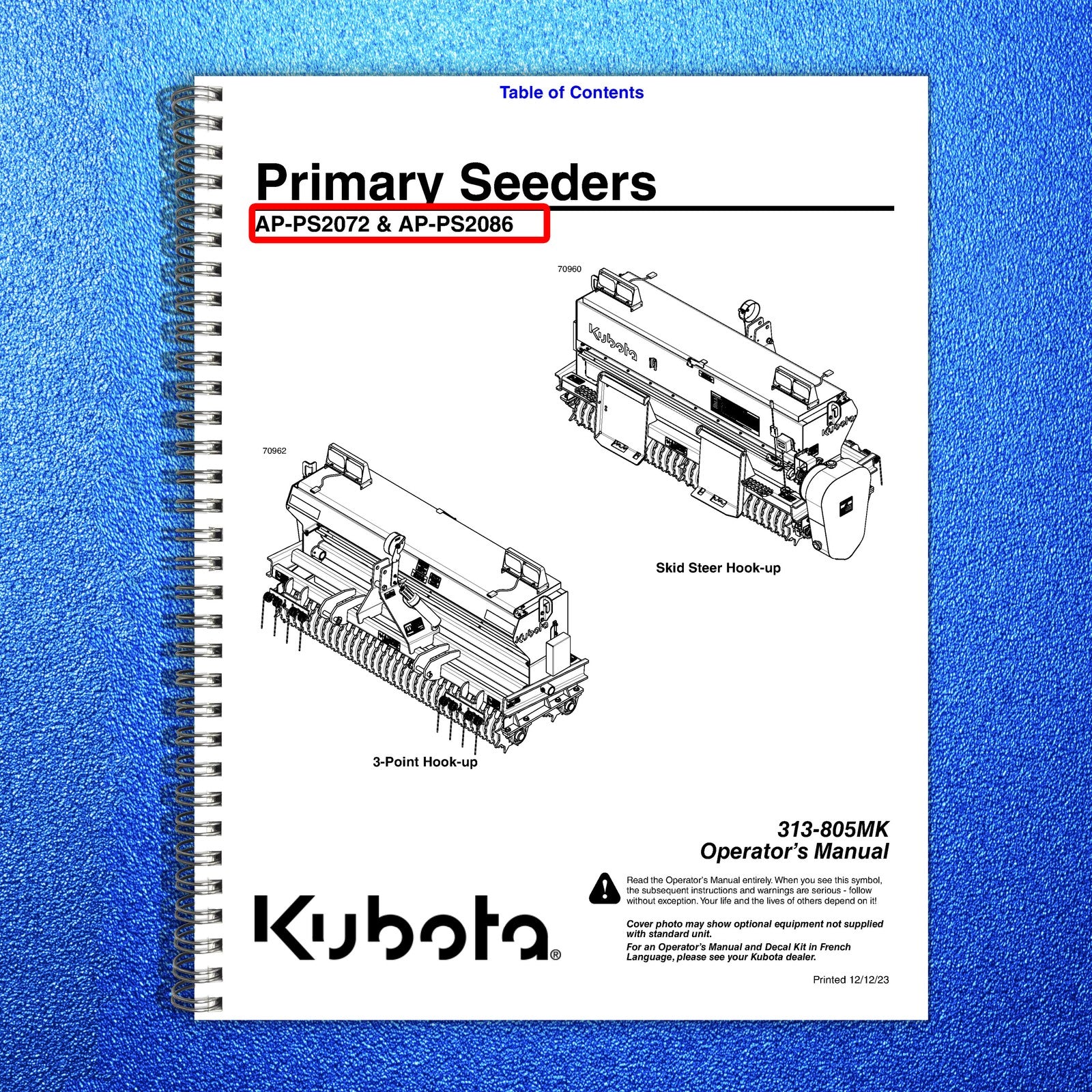 LAND PRIDE PS20 Series Primary Seeders Operators Manual - WIRE BOUND - COVERS