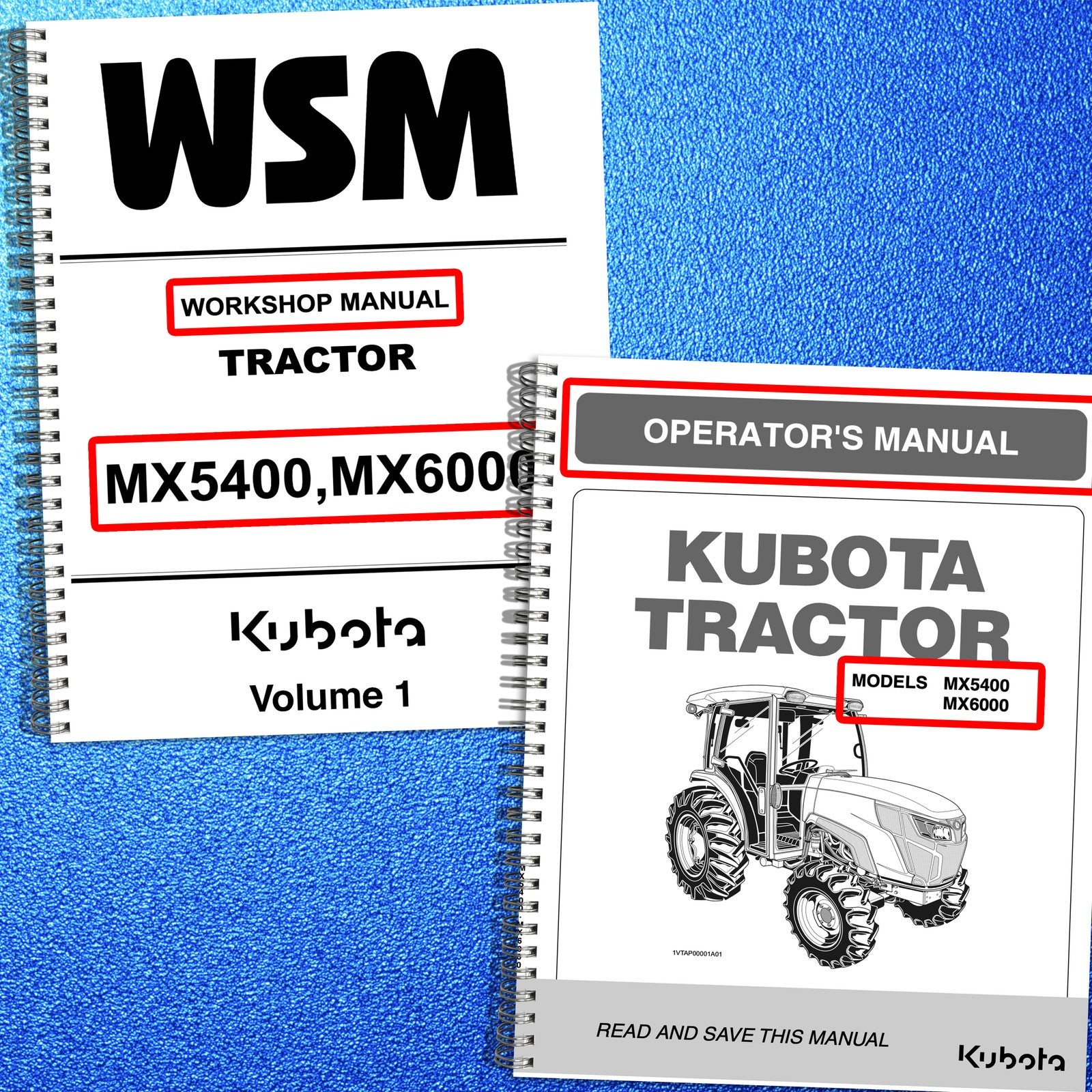 KUBOTA MX5400 MX6000 Workshop & Operators Manual BUNDLE - WIRE BOUND - COVERS