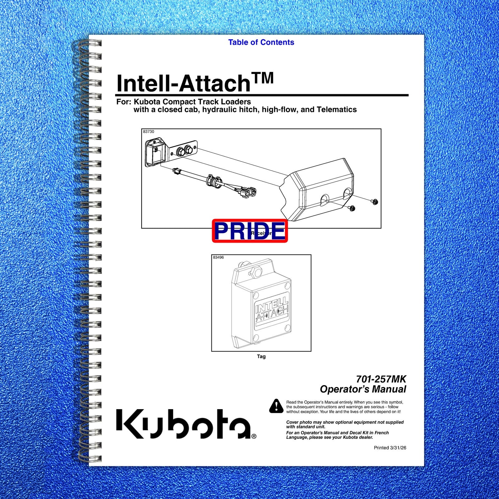 LAND PRIDE Intell-attach Operators Manual - STEEL WIRE BOUND - TOUGH COVERS