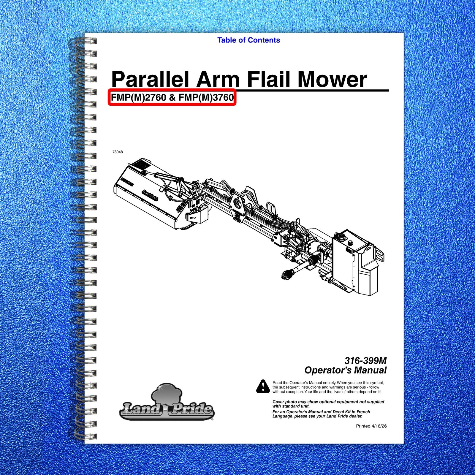 LAND PRIDE FMP27 FMP37 Series Flail Mowers Operators Manual - WIRE BOUND