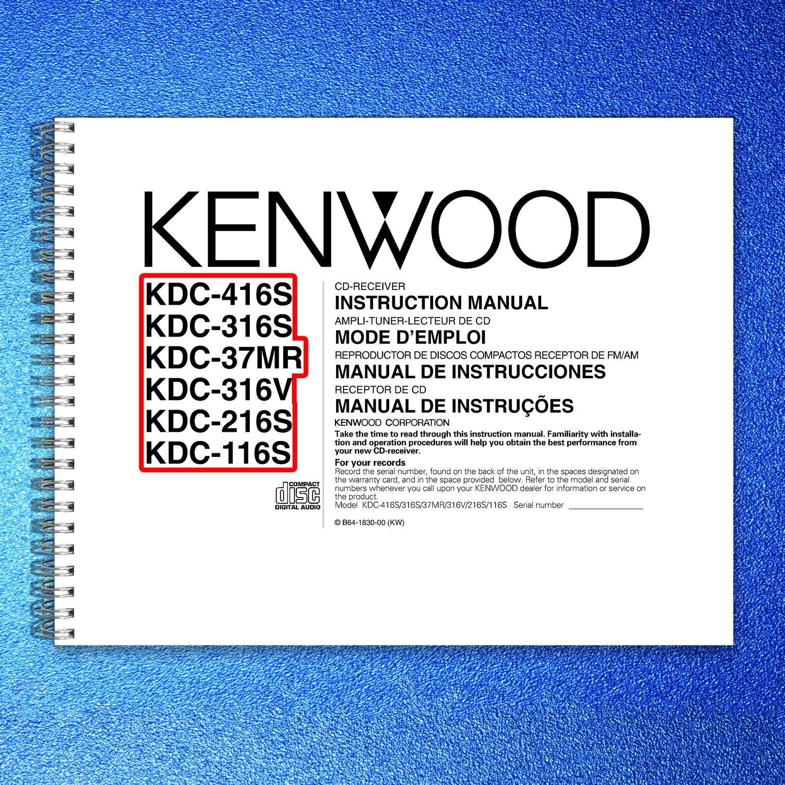 KENWOOD KDC-416S 316S 37MR 316V 216S 116S CD Receiver Instruction Manual - BOUND