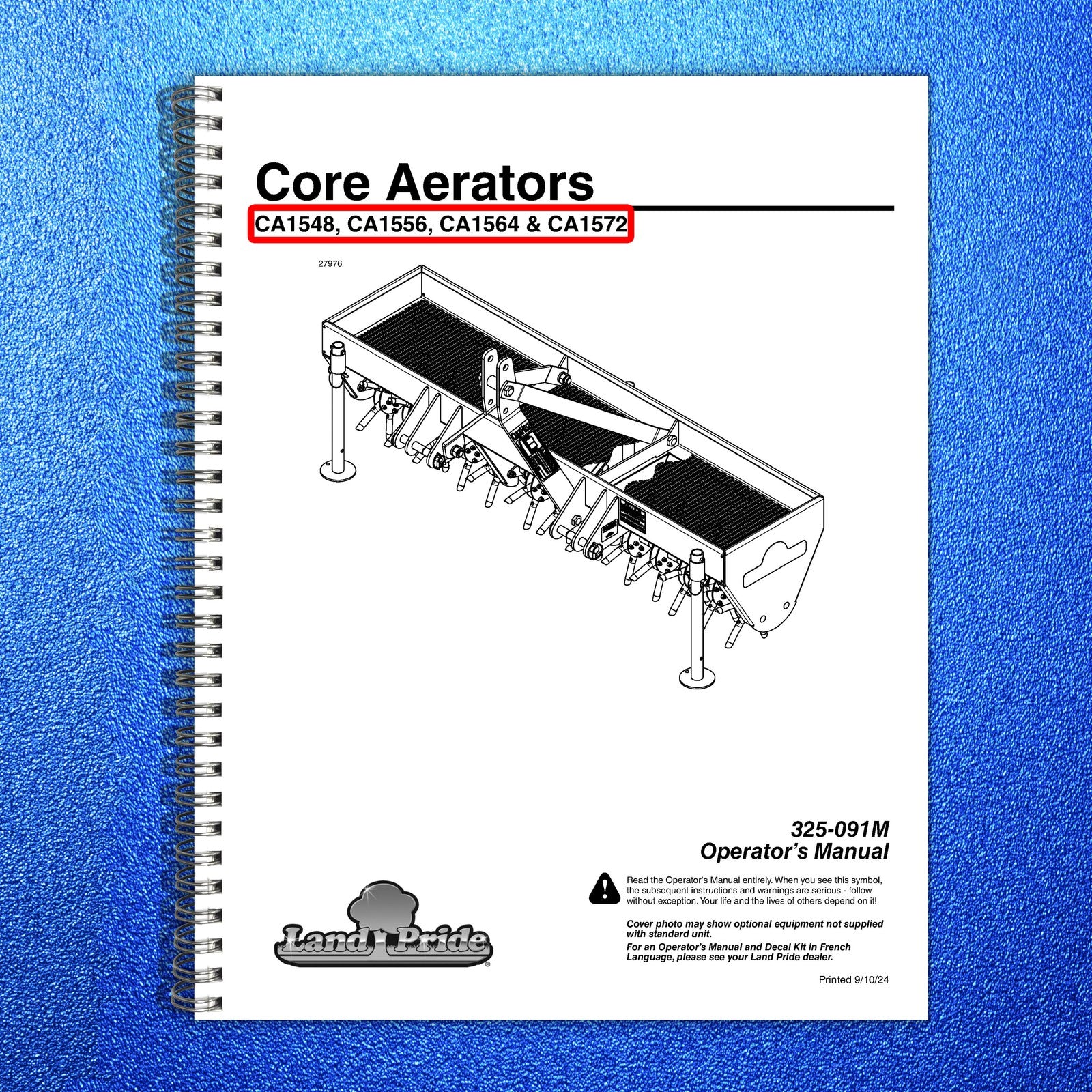 LAND PRIDE CA15 Series Core Aerators Operators Manual - WIRE BOUND - COVERS