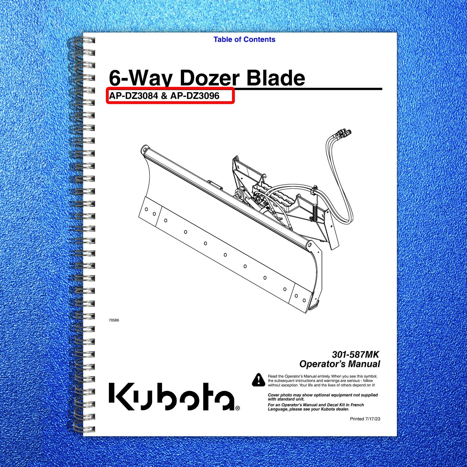 LAND PRIDE DZ30 Dozer Blades Operators Manual - STEEL WIRE BOUND - TOUGH COVERS