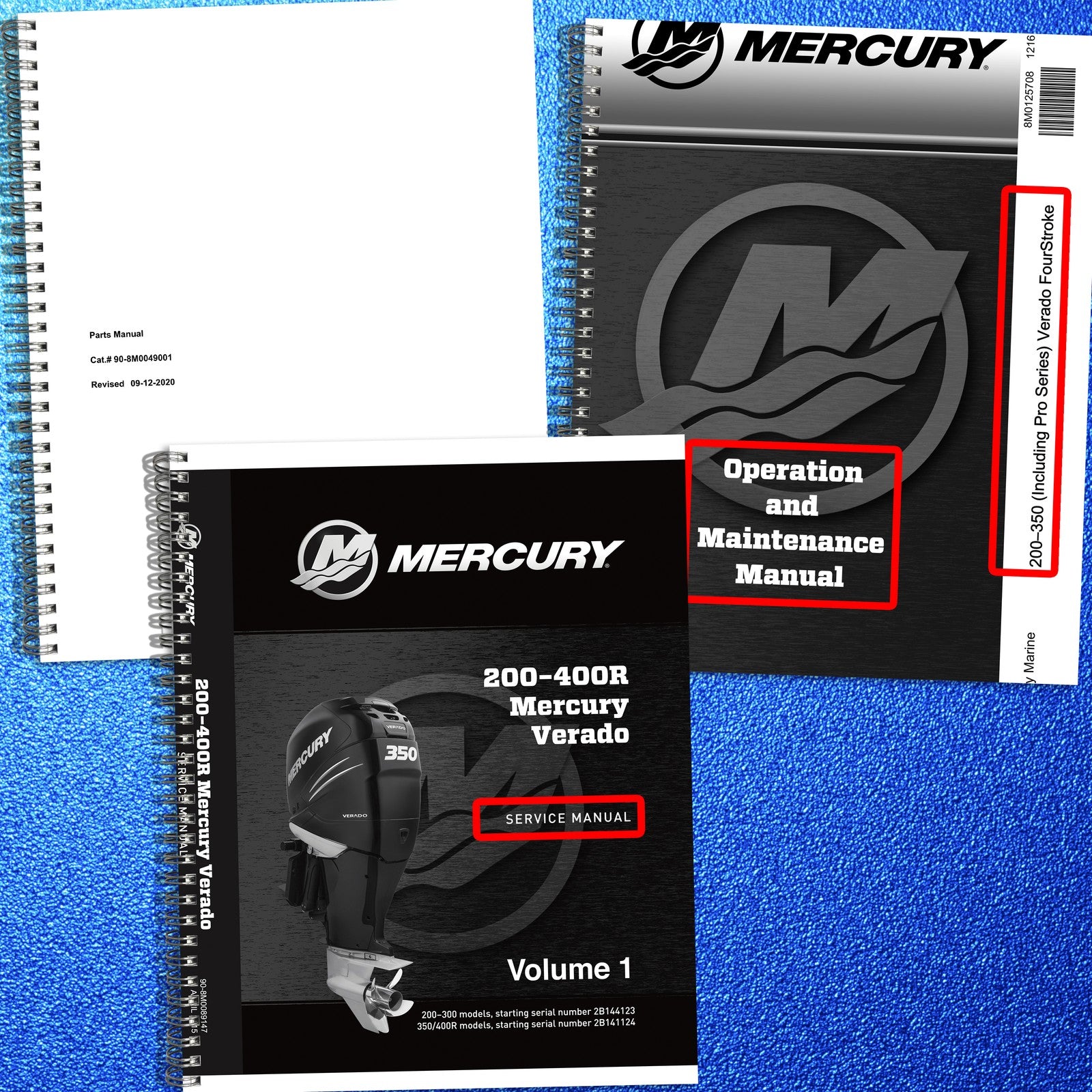 MERCURY MerCruiser 5.0 & Verado 200-400R Parts Service Operators Manual BUNDLE