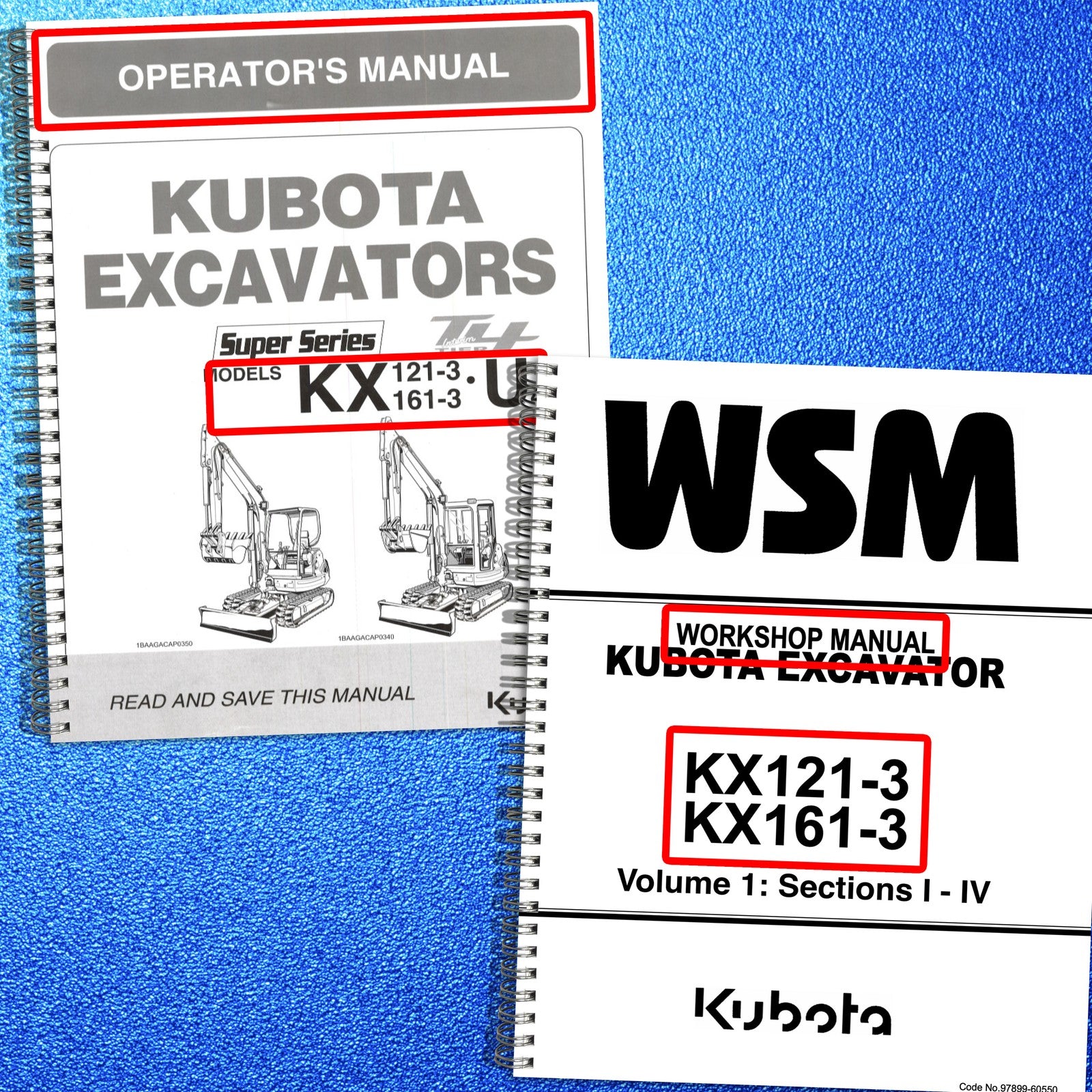 KUBOTA KX121-3 KX161-3 U45 Workshop & Operators Manual BUNDLE - WIRE BOUND