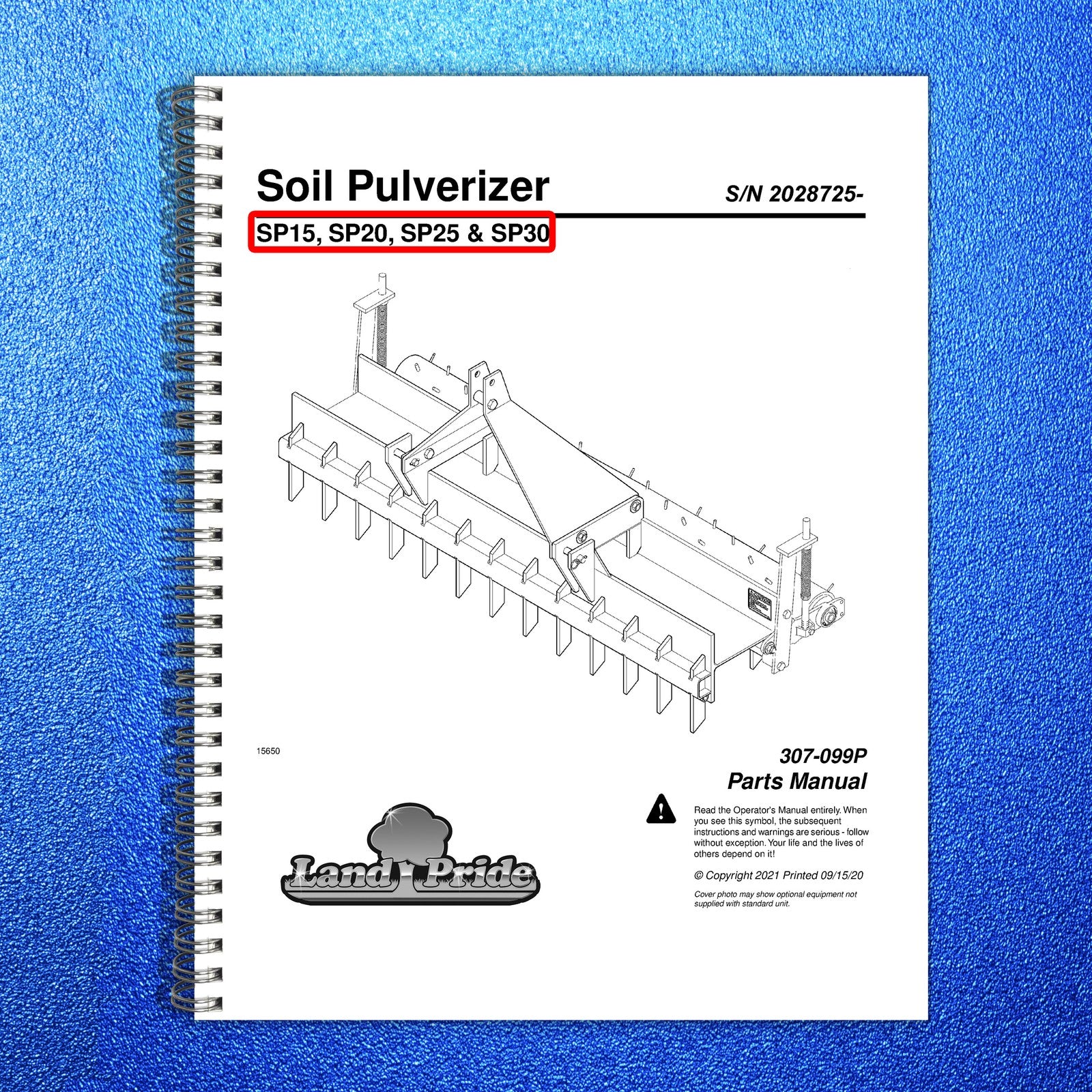 LAND PRIDE SP20 Series Soil Pulverizers Parts Manual 2021 - WIRE BOUND - COVERS