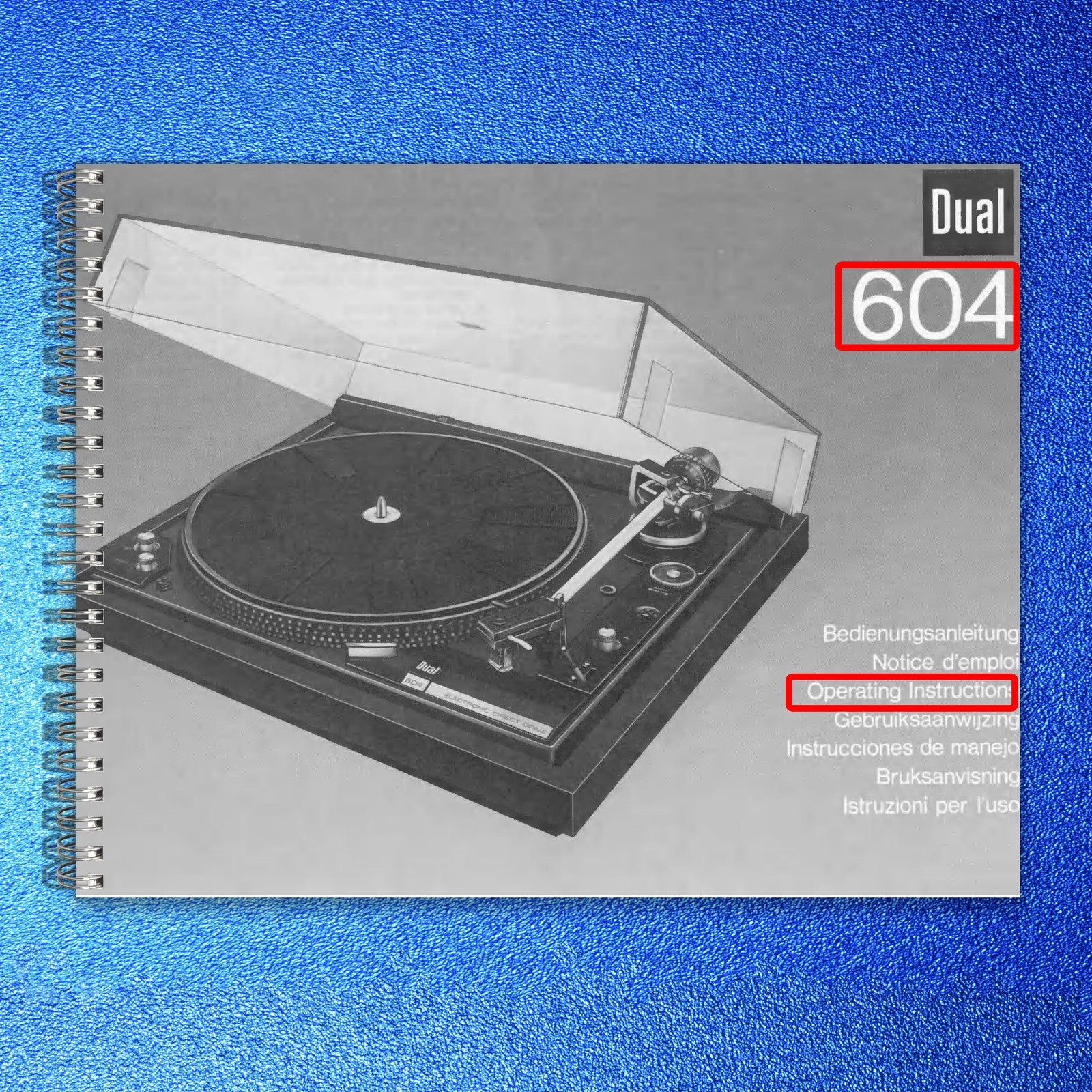 DUAL 604 Turntable User Manual - STEEL WIRE BOUND - PROTECTIVE COVERS