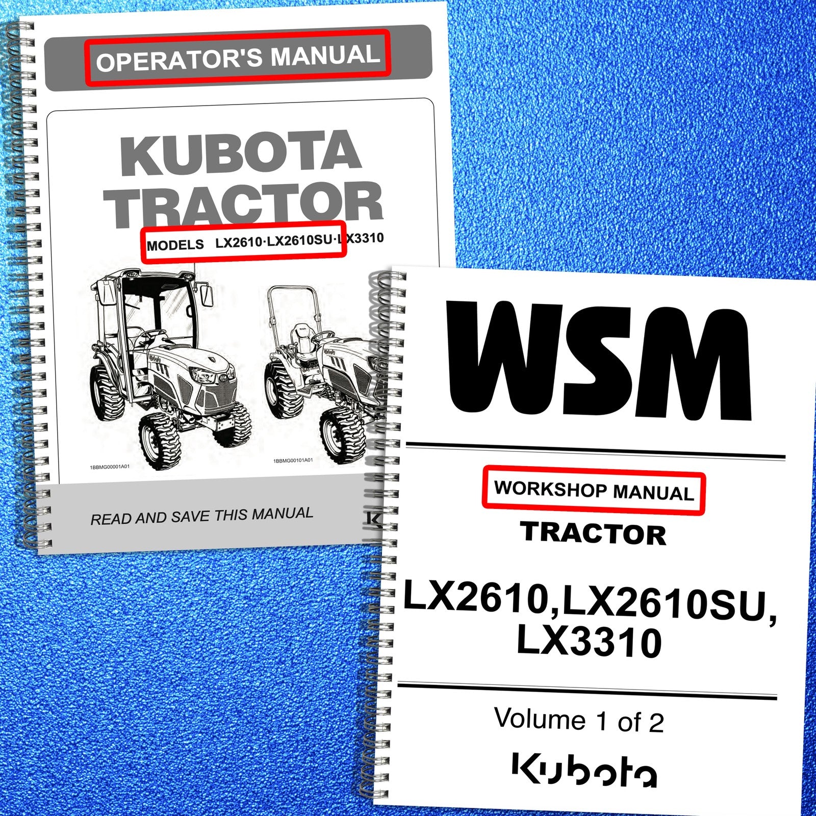 KUBOTA LX2610 LX2610SU LX3310 Workshop & Operators Manual BUNDLE - WIRE BOUND