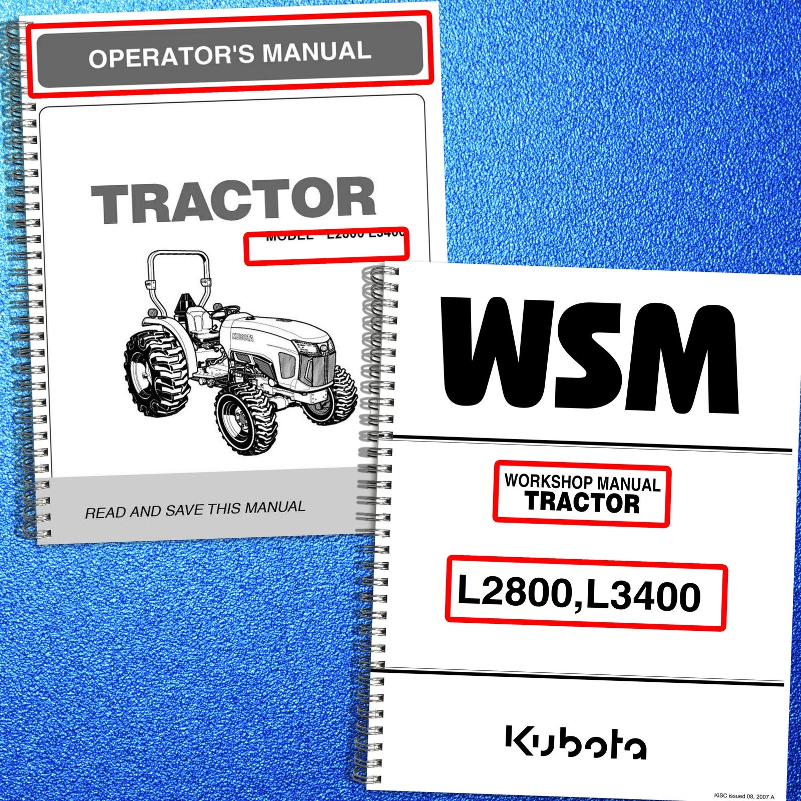 KUBOTA L2800 L3400 Service & Operators Manual BUNDLE - WIRE BOUND - TOUGH COVERS