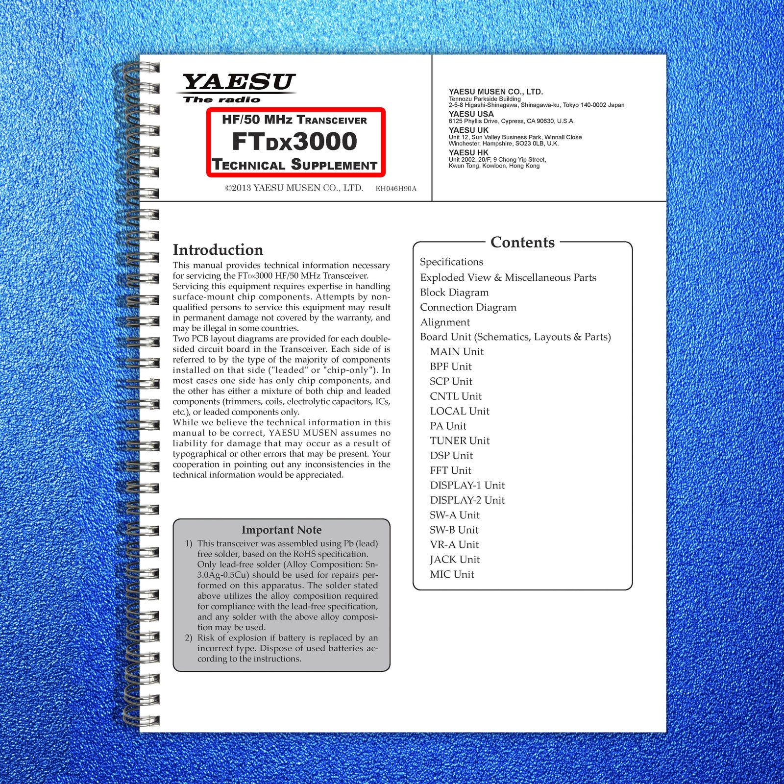 YAESU FTDX3000 Transceiver Technical Supplement Manual, BOUND, COVERS, FOLDOUTS