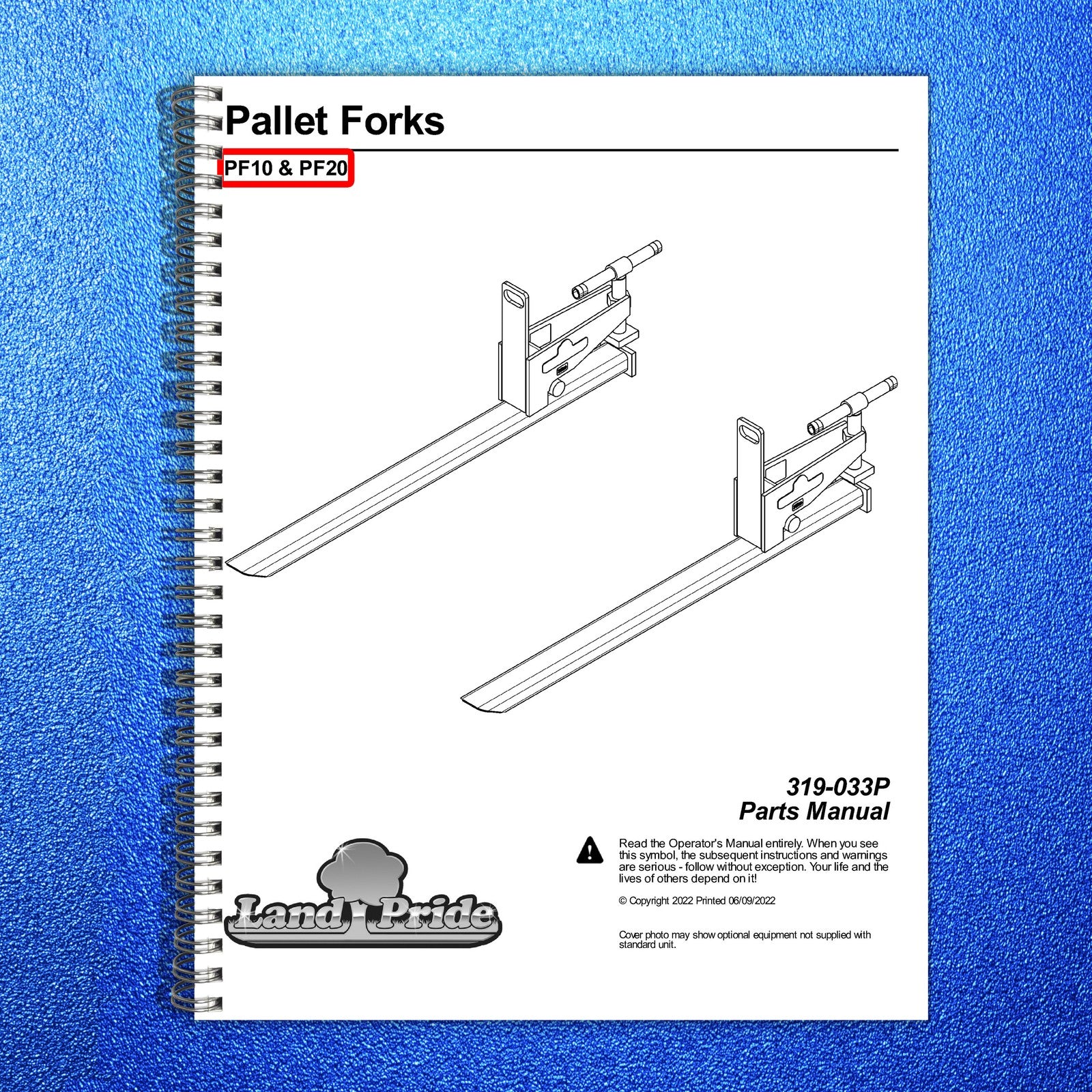 LAND PRIDE PF10 PF20 Series Pallet Forks Parts Manual 2022 - WIRE BOUND - COVERS