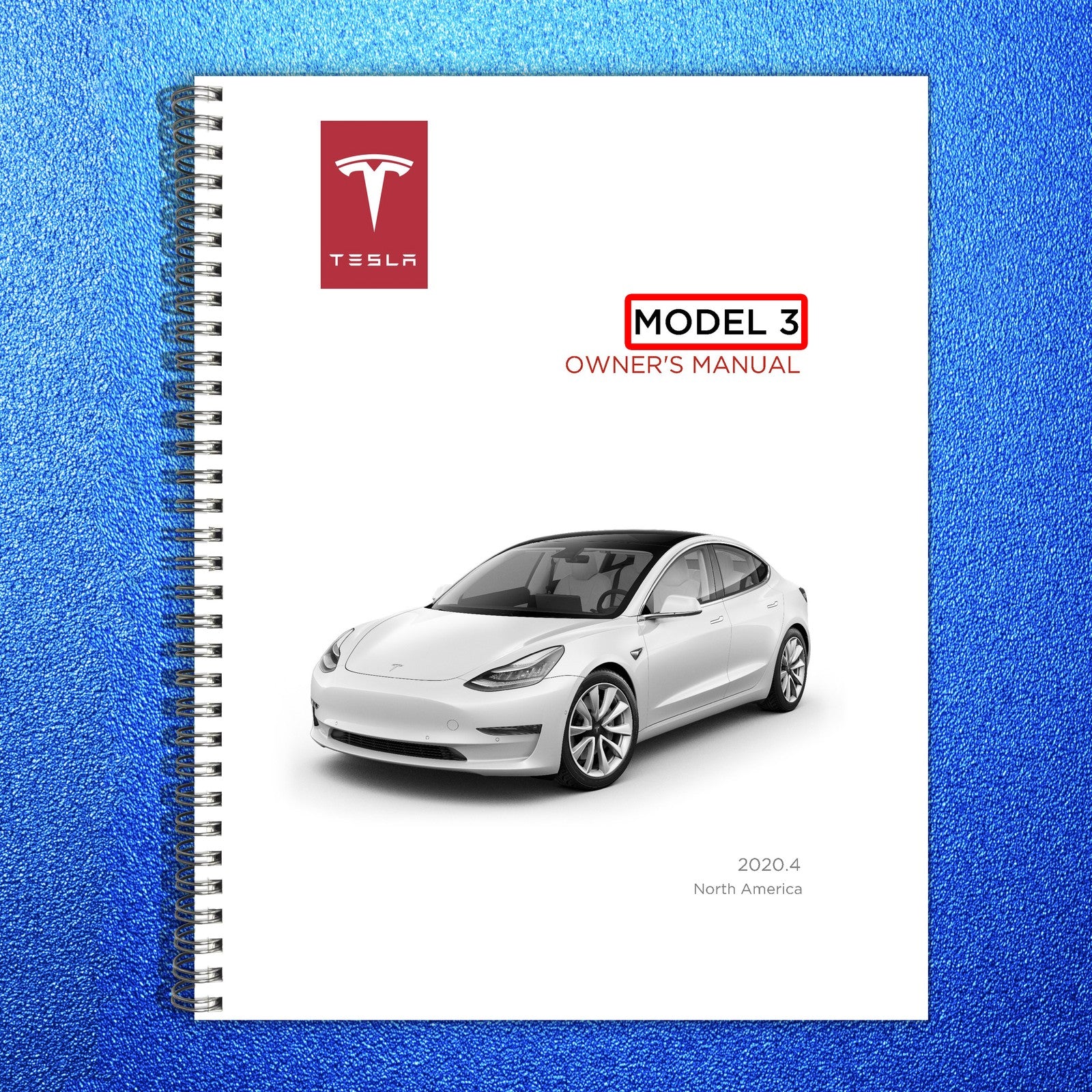 TESLA Model 3 Owners Manual 2020 - STEEL WIRE BOUND - PROTECTIVE COVERS