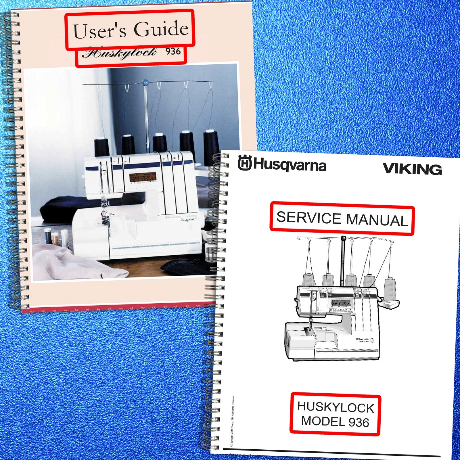 HUSQVARNA VIKING HUSKYLOCK 936 Operators & Service Manual BUNDLE - WIRE BOUND