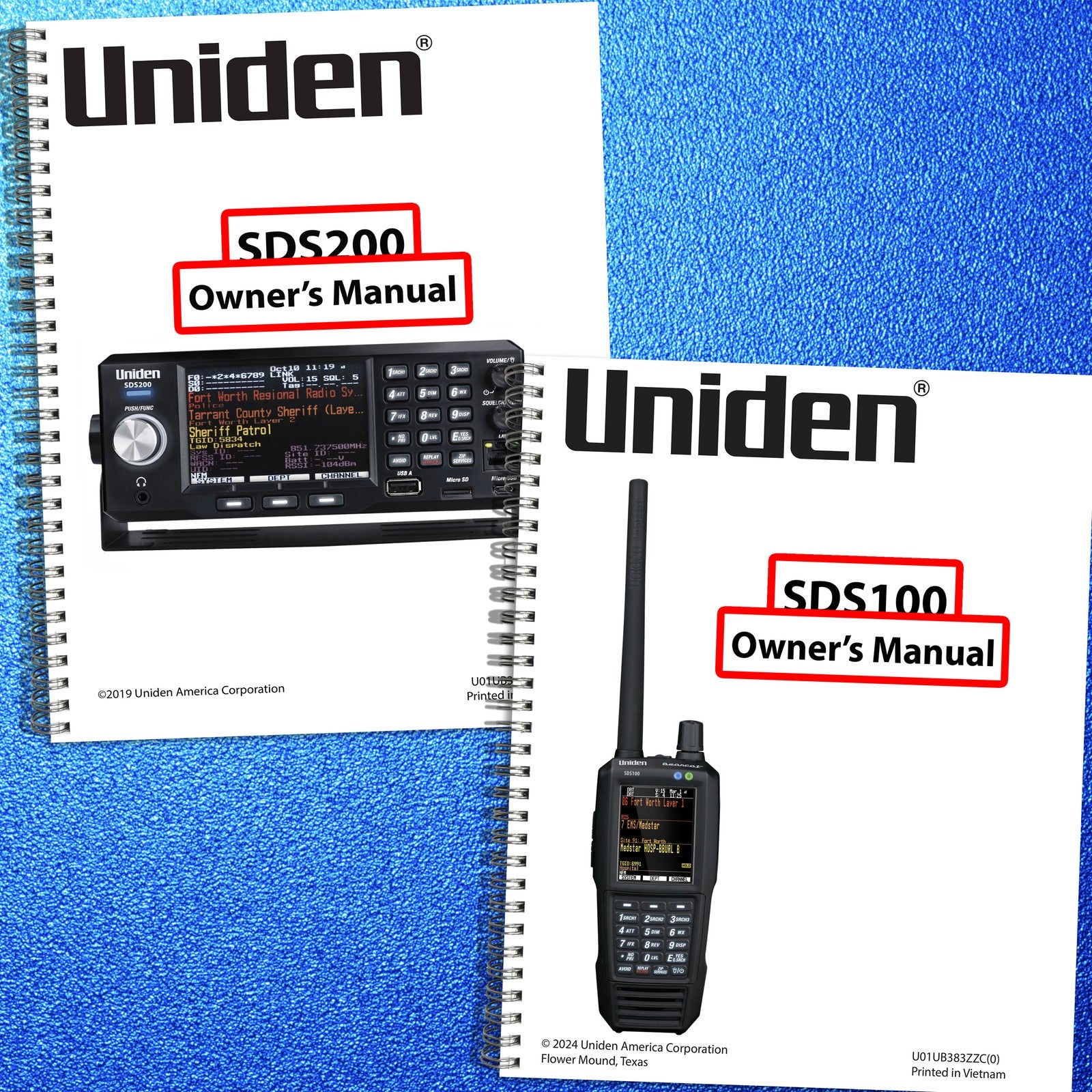 Uniden SDS200 & SDS100 Owner's Manual BUNDLE - STEEL WIRE BOUND - TOUGH COVERS