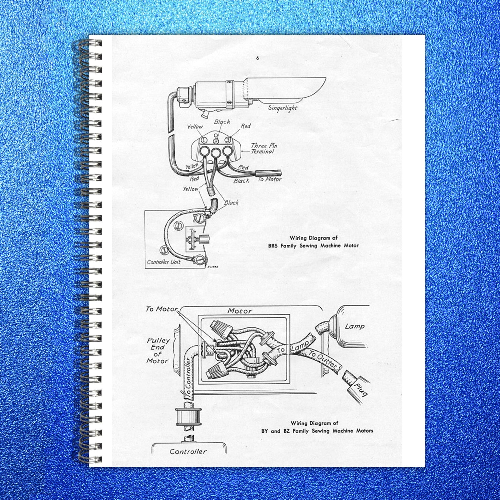 SINGER Sewing Machine Motor Wiring Diagrams Manual - WIRE BOUND - TOUGH COVERS