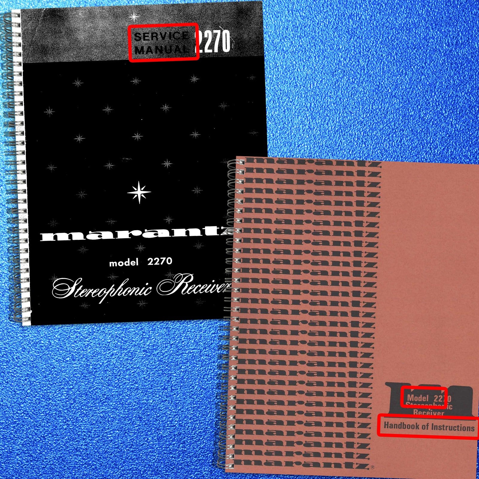 Marantz 2270 Receiver Service & Owners Manual BUNDLE - WIRE BOUND - TOUGH COVERS