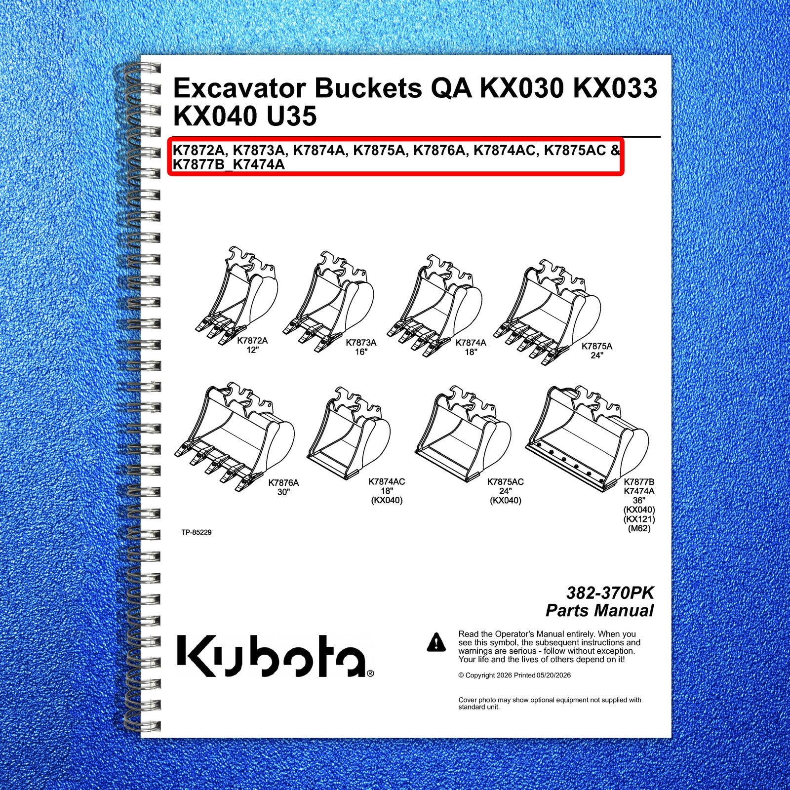 LAND PRIDE K78XX KX030 033 040 U35 K-series Excavator Parts Manual 2026 - BOUND