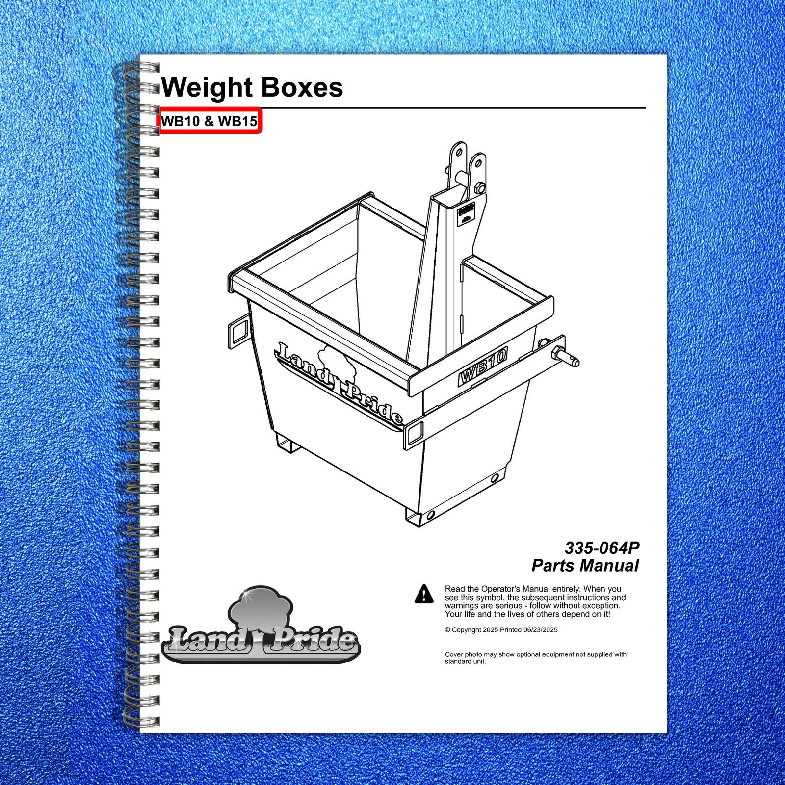 LAND PRIDE WB10 WB15 Series Weight Box Parts Manual 2025 - WIRE BOUND - COVERS