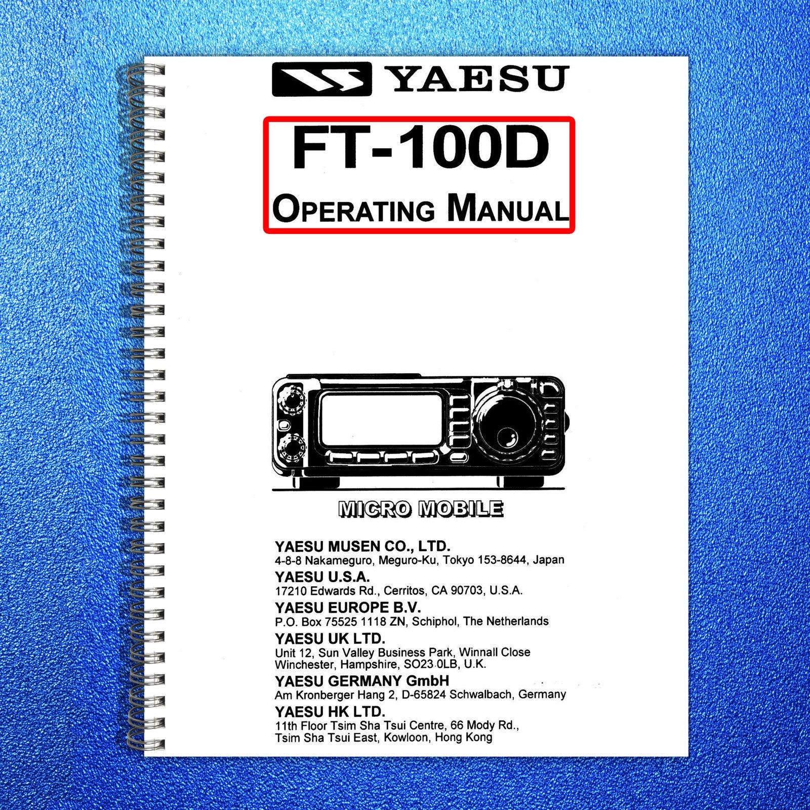 YAESU FT-100D Operating Manual - STEEL WIRE BOUND - PROTECTIVE COVERS
