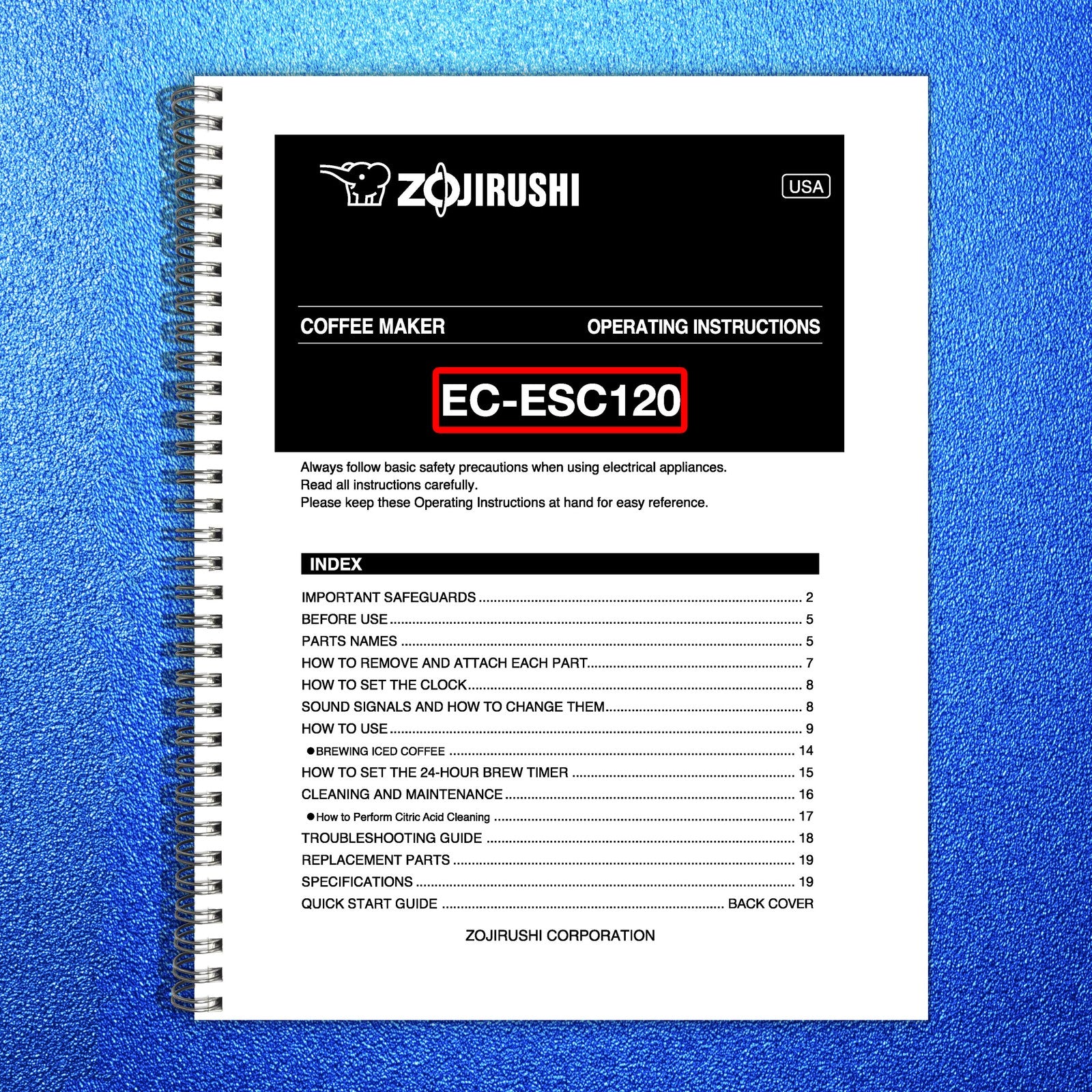ZOJIRUSHI EC-ESC120 Coffee Maker Operating Instructions Manual - WIRE BOUND