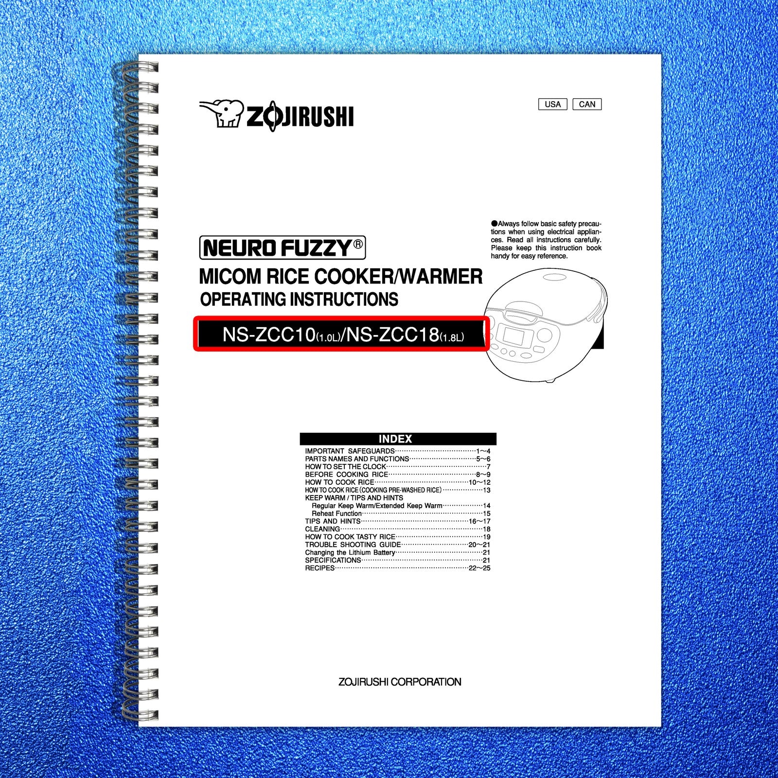 ZOJIRUSHI NS-ZCC10 18 Neuro Fuzzy Micom Rice Operating Instructions Manual