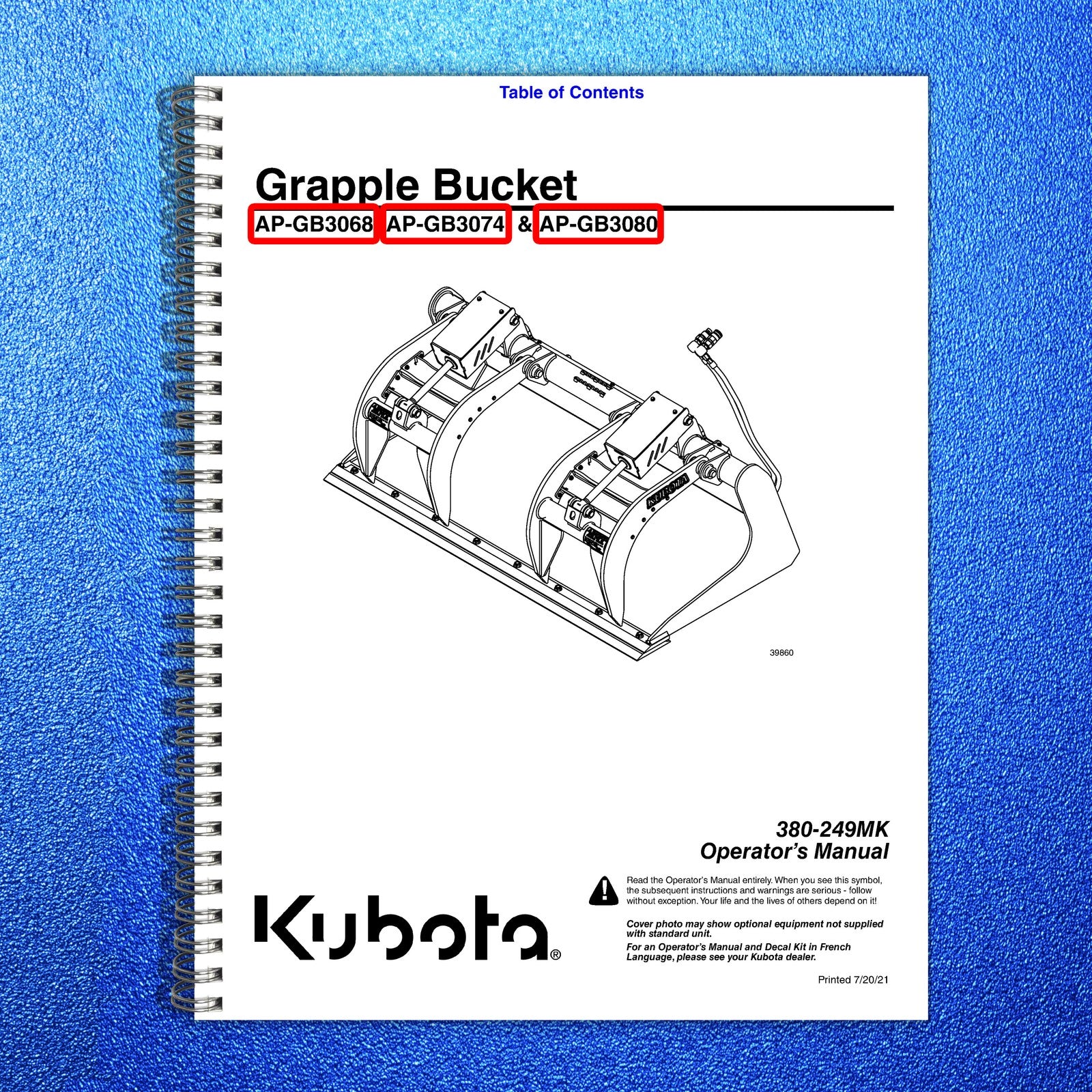 LAND PRIDE GB30 Scrap Grapple Bucket Operators Manual - WIRE BOUND - COVERS
