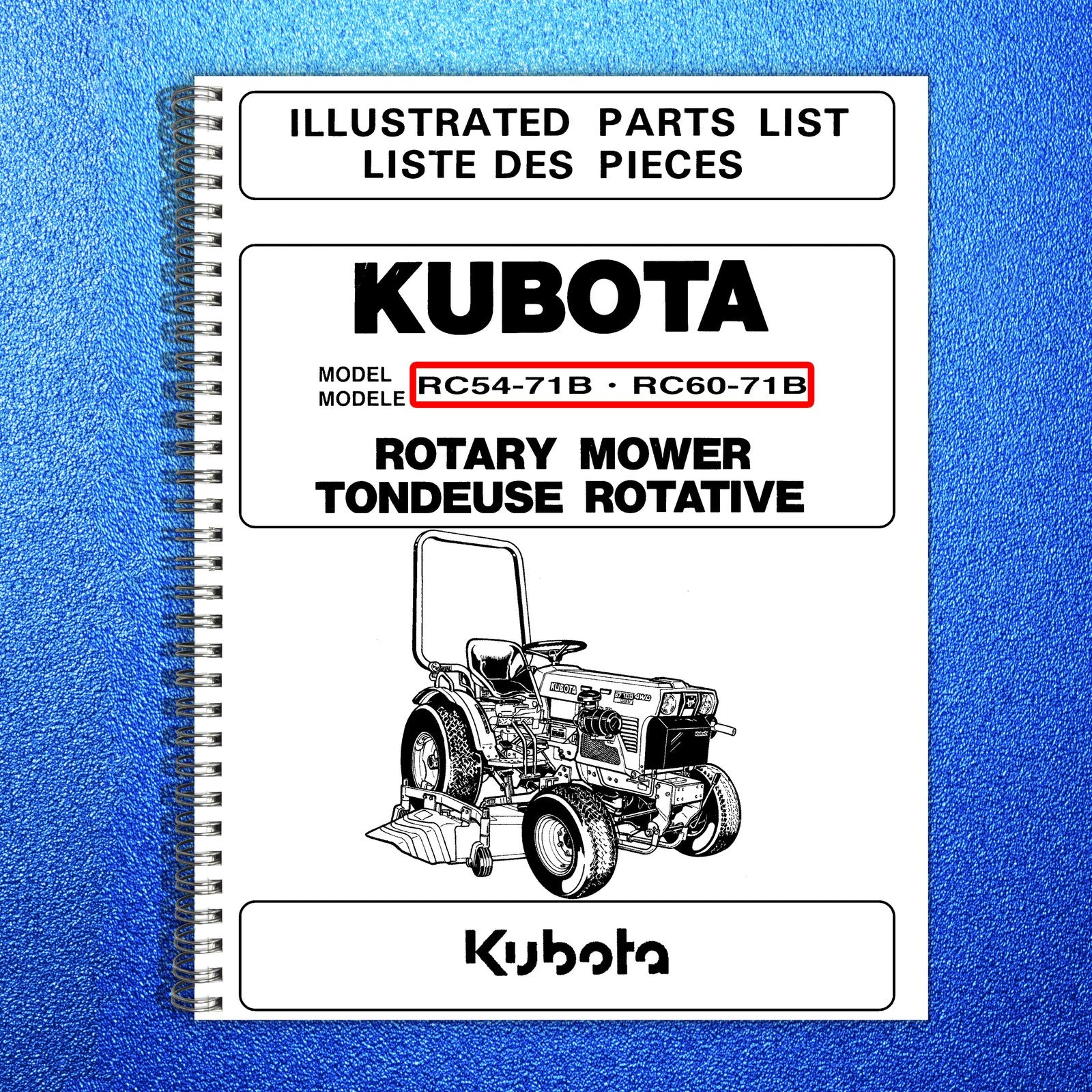KUBOTA RC54-71B Mower Deck Parts Manual - STEEL WIRE BOUND - PROTECTIVE COVERS