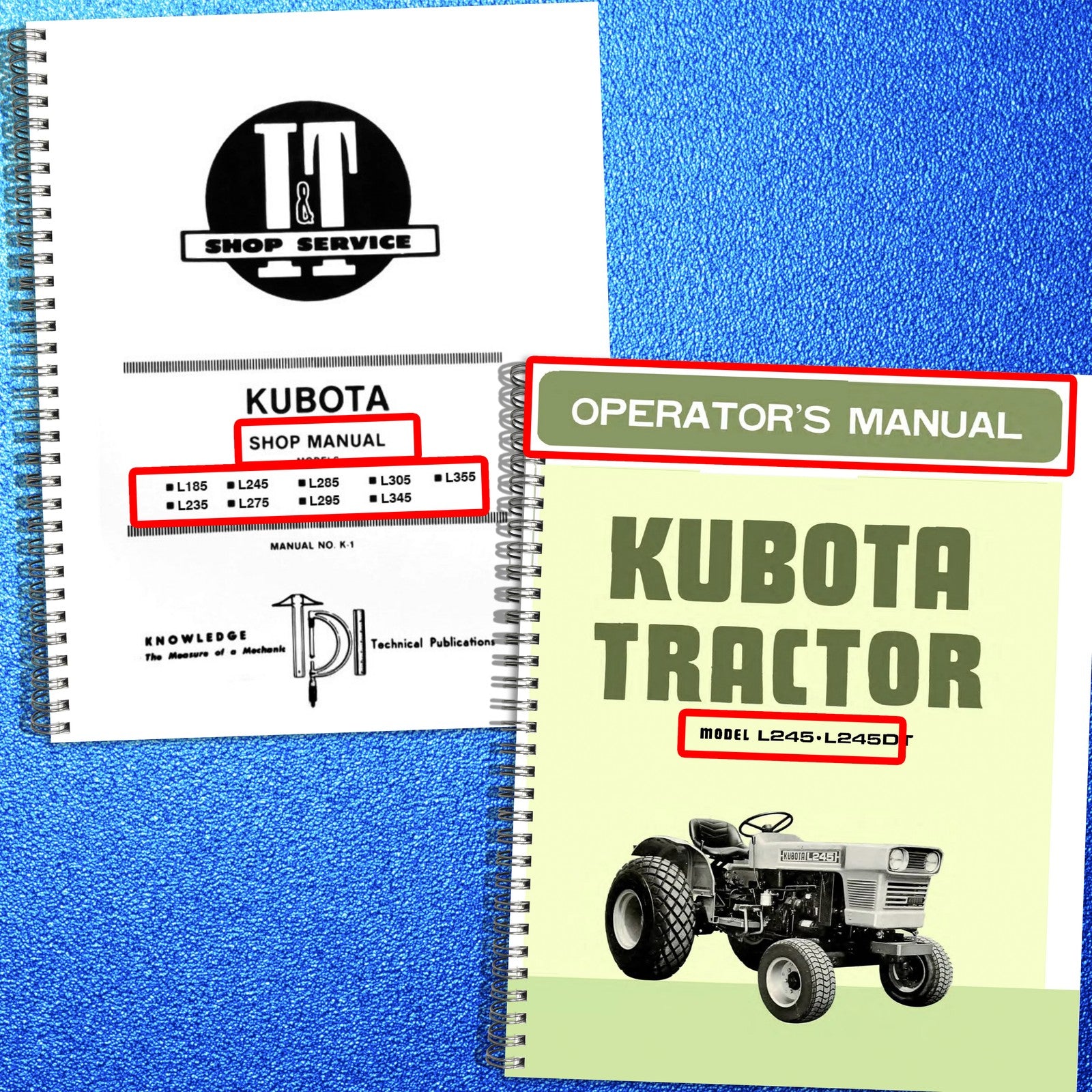KUBOTA L185-L355 Tractor Service & Operators Manual BUNDLE - WIRE BOUND - COVERS
