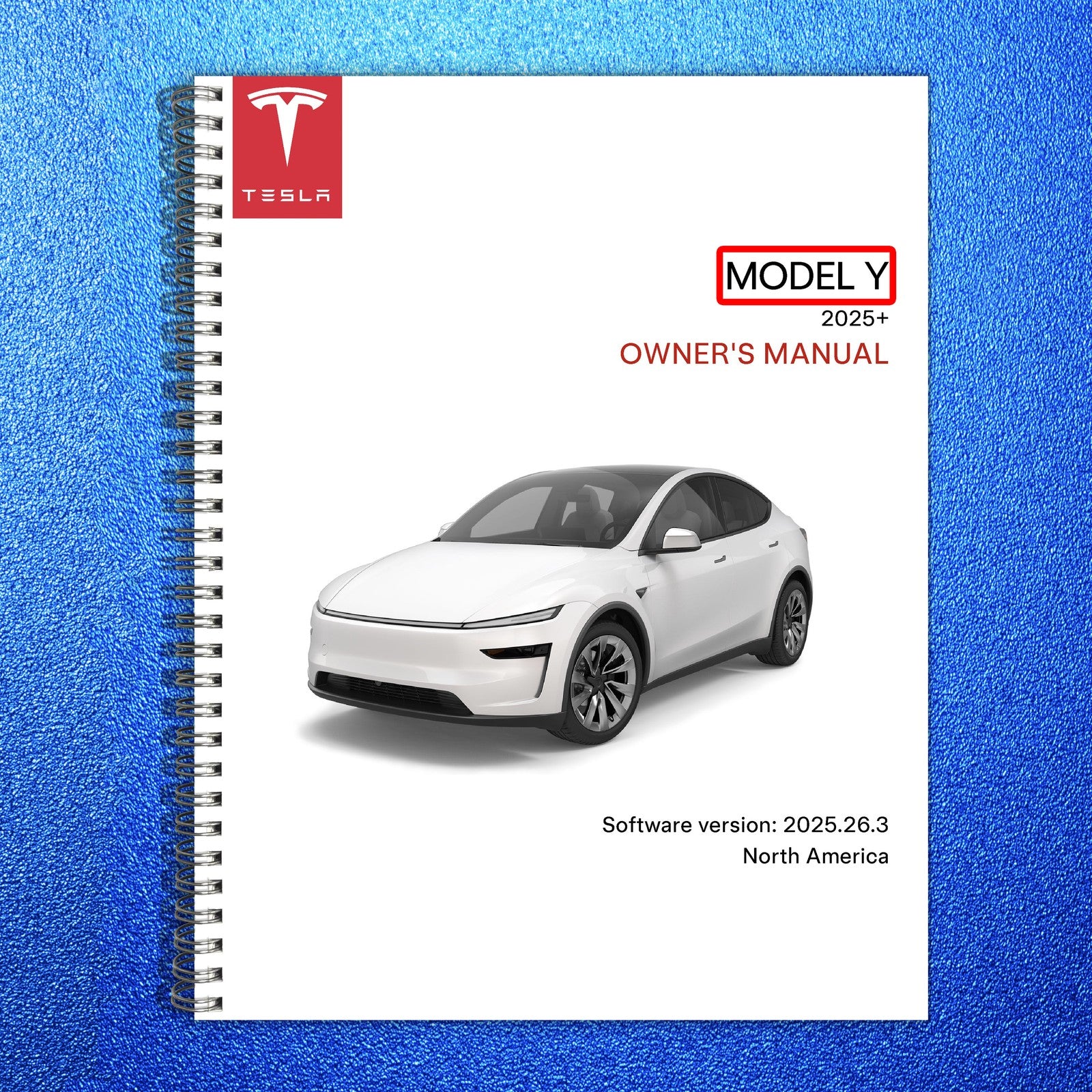 TESLA Model Y Owners Manual 2025 - STEEL WIRE BOUND - PROTECTIVE COVERS
