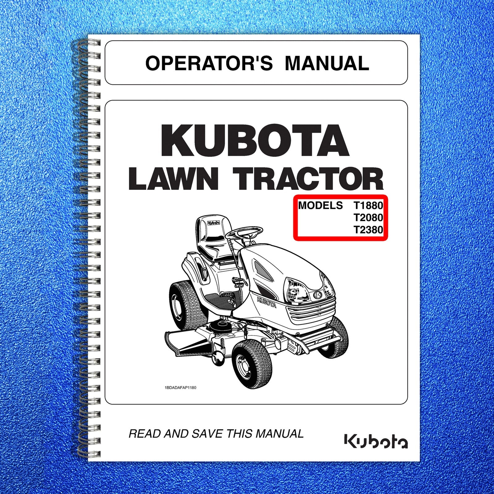 KUBOTA T1880 T2080 T2380 Operators Manual - BOUND - COVERS - XL FOLDOUT PAGES