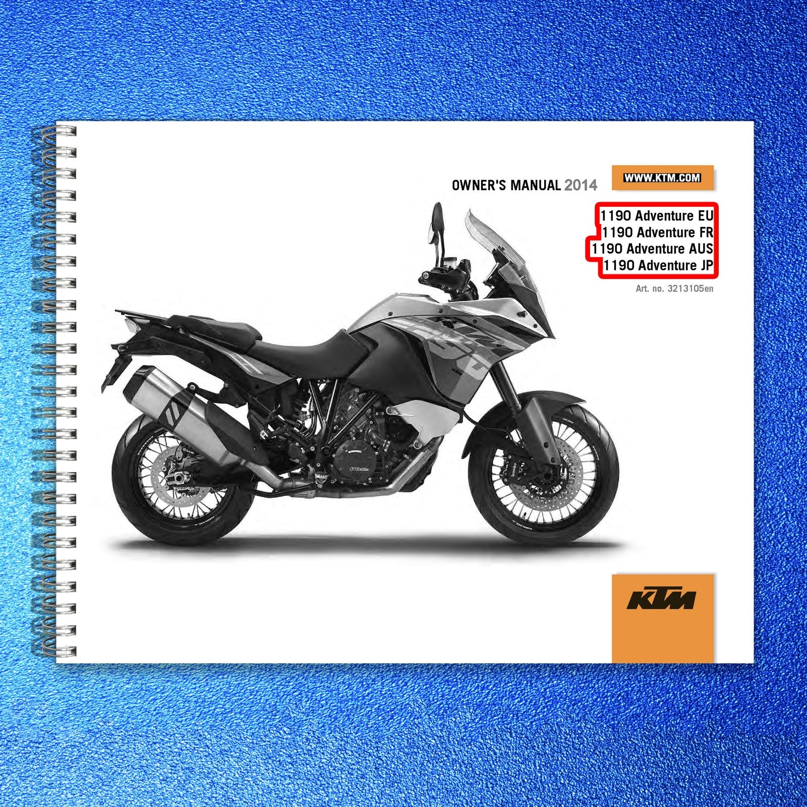 KTM 1190 Adventure Owners Manual 2014 - STEEL WIRE BOUND - PROTECTIVE COVERS