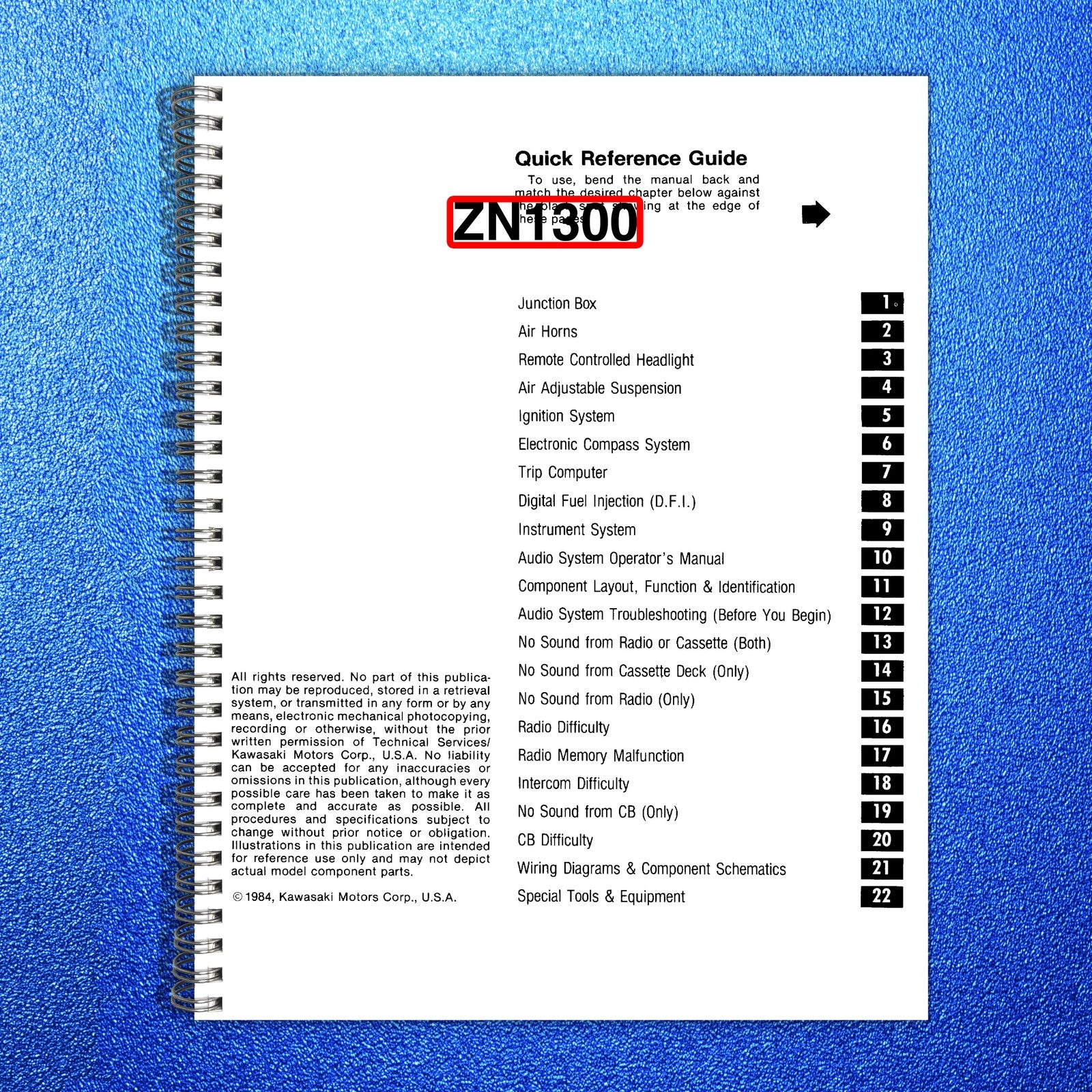 KAWASAKI ZN1300 Motorcycle Technical Training Manual 1984 - WIRE BOUND - COVERS