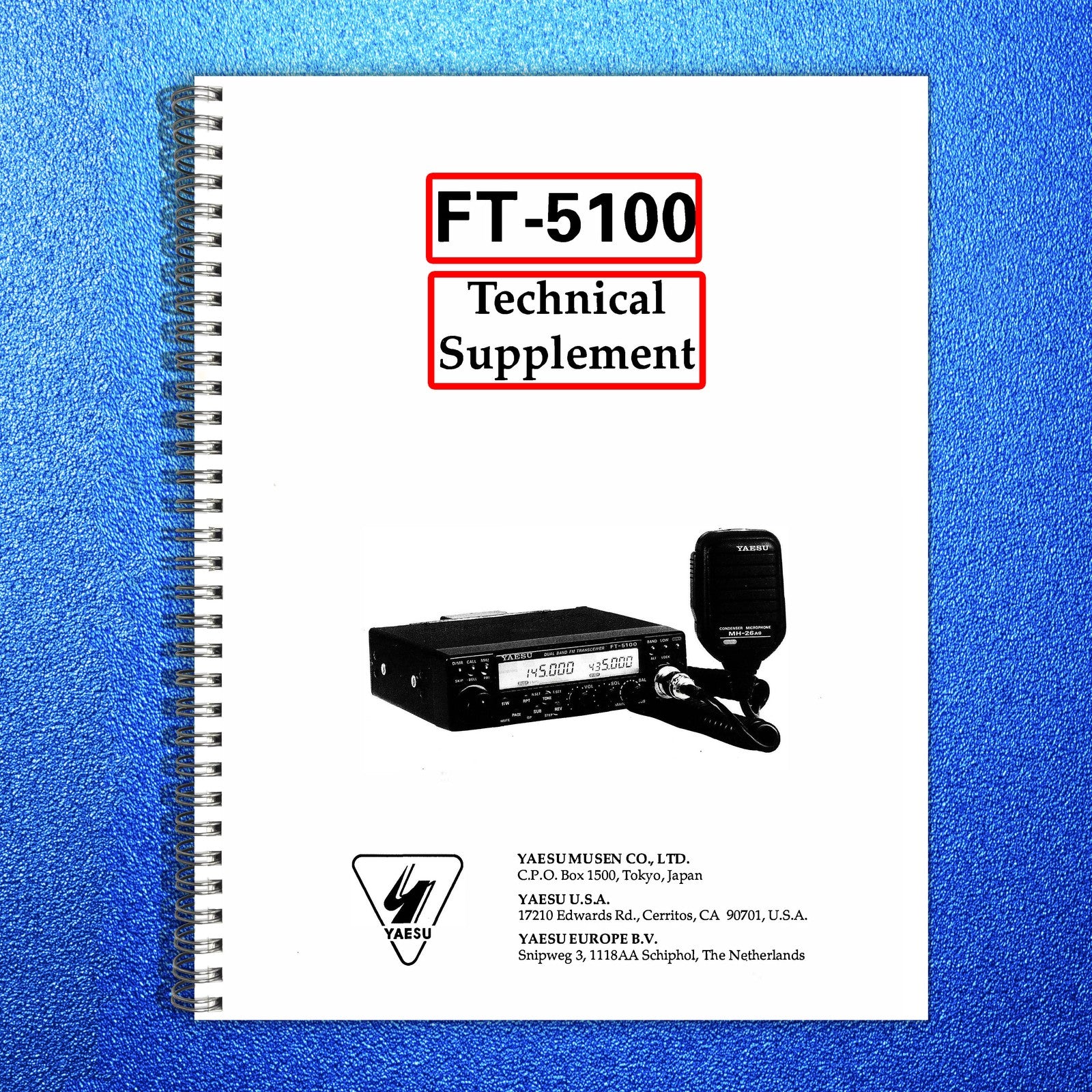 YAESU FT-5100 Technical Supplement Manual - BOUND - COVERS - XL FOLDOUT PAGES