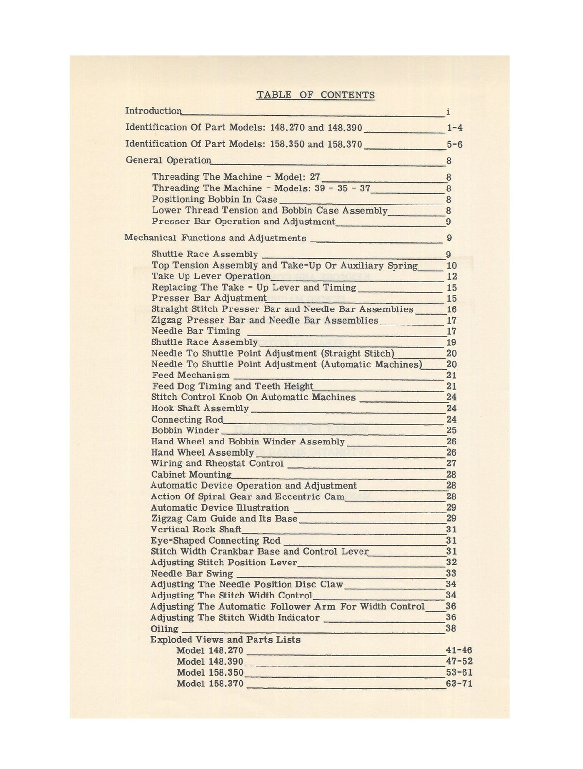 KENMORE  Commander 14827 14839 15835 15837 Sewing Service Manual 1957