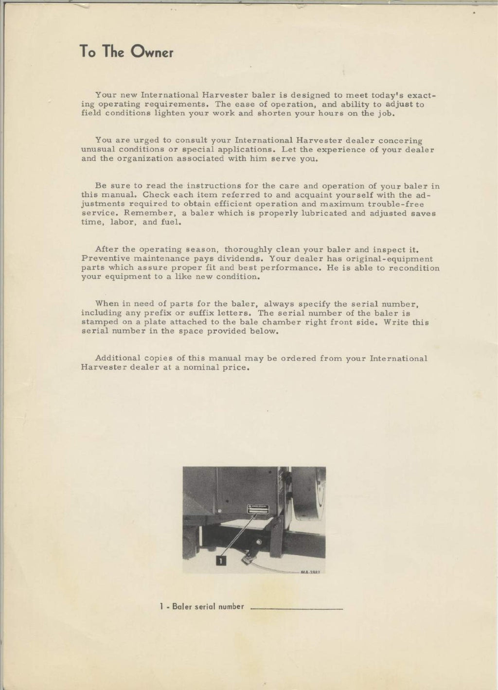 INTERNATIONAL HARVESTER 430 440 BALER OPERATORS MANUAL - WIRE BOUND - COVERS