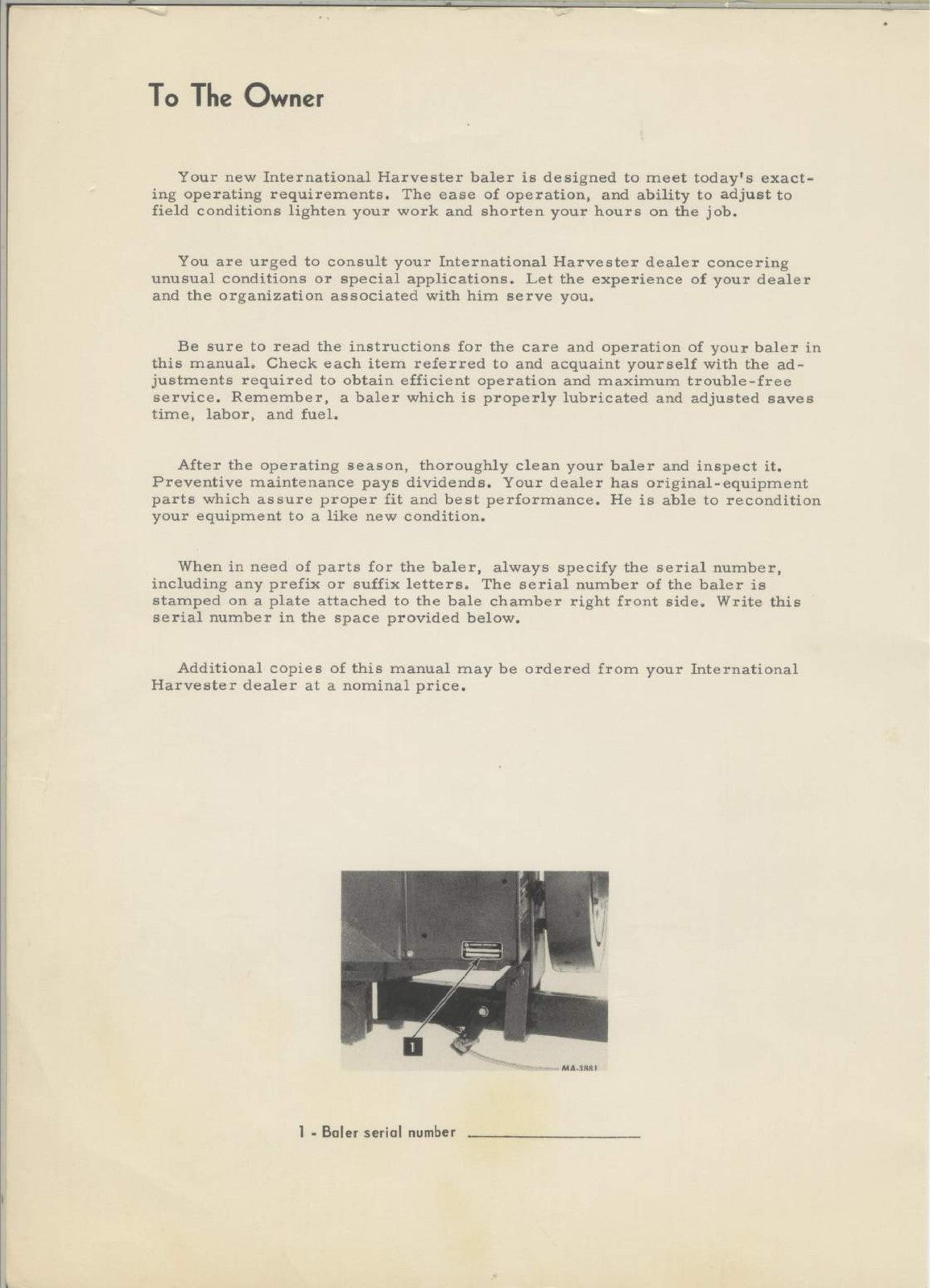 INTERNATIONAL HARVESTER 430 440 BALER OPERATORS MANUAL - WIRE BOUND - COVERS