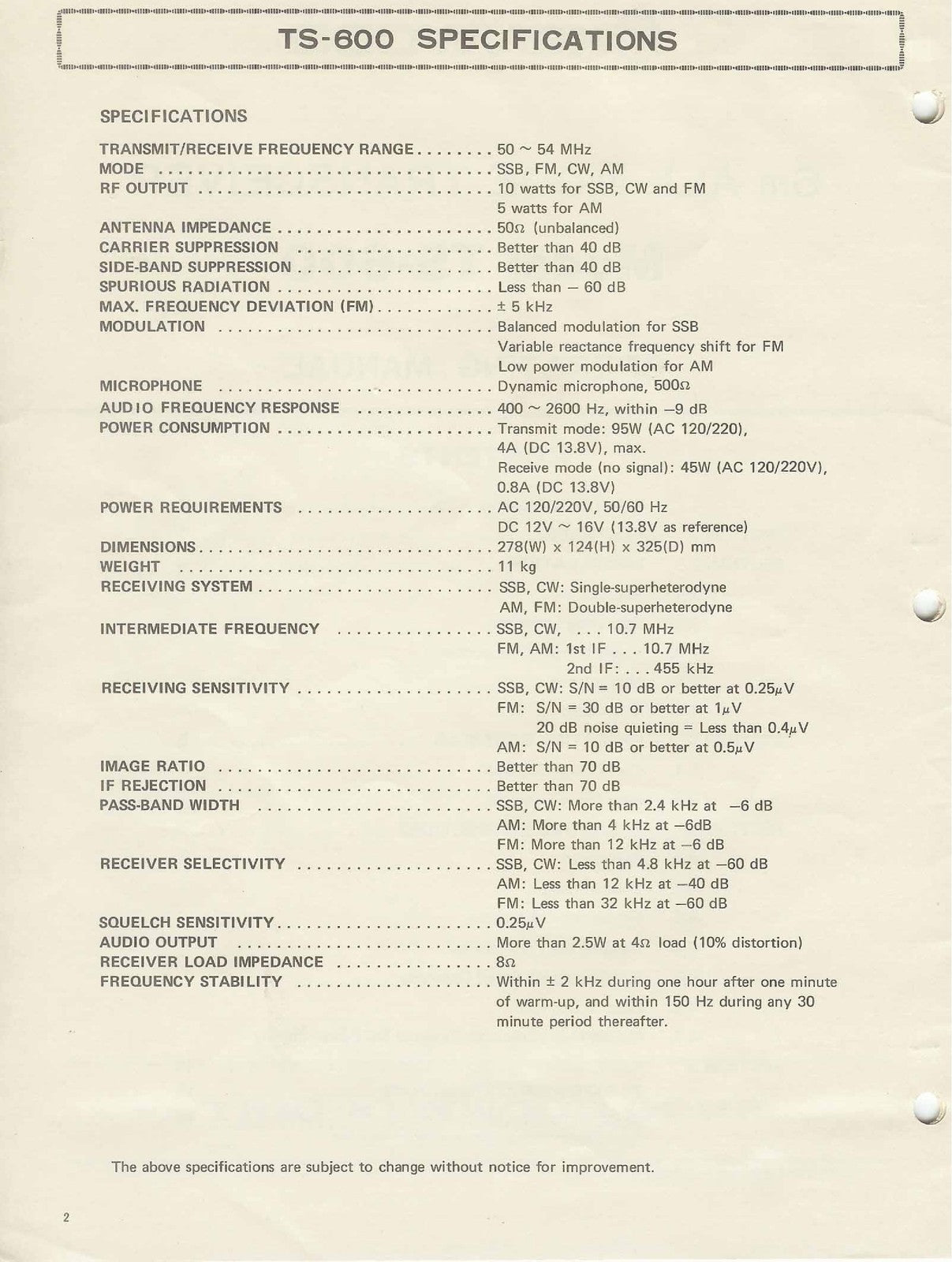 KENWOOD TS-600 6m Transceiver Operating Manual - STEEL WIRE BOUND - TOUGH COVERS