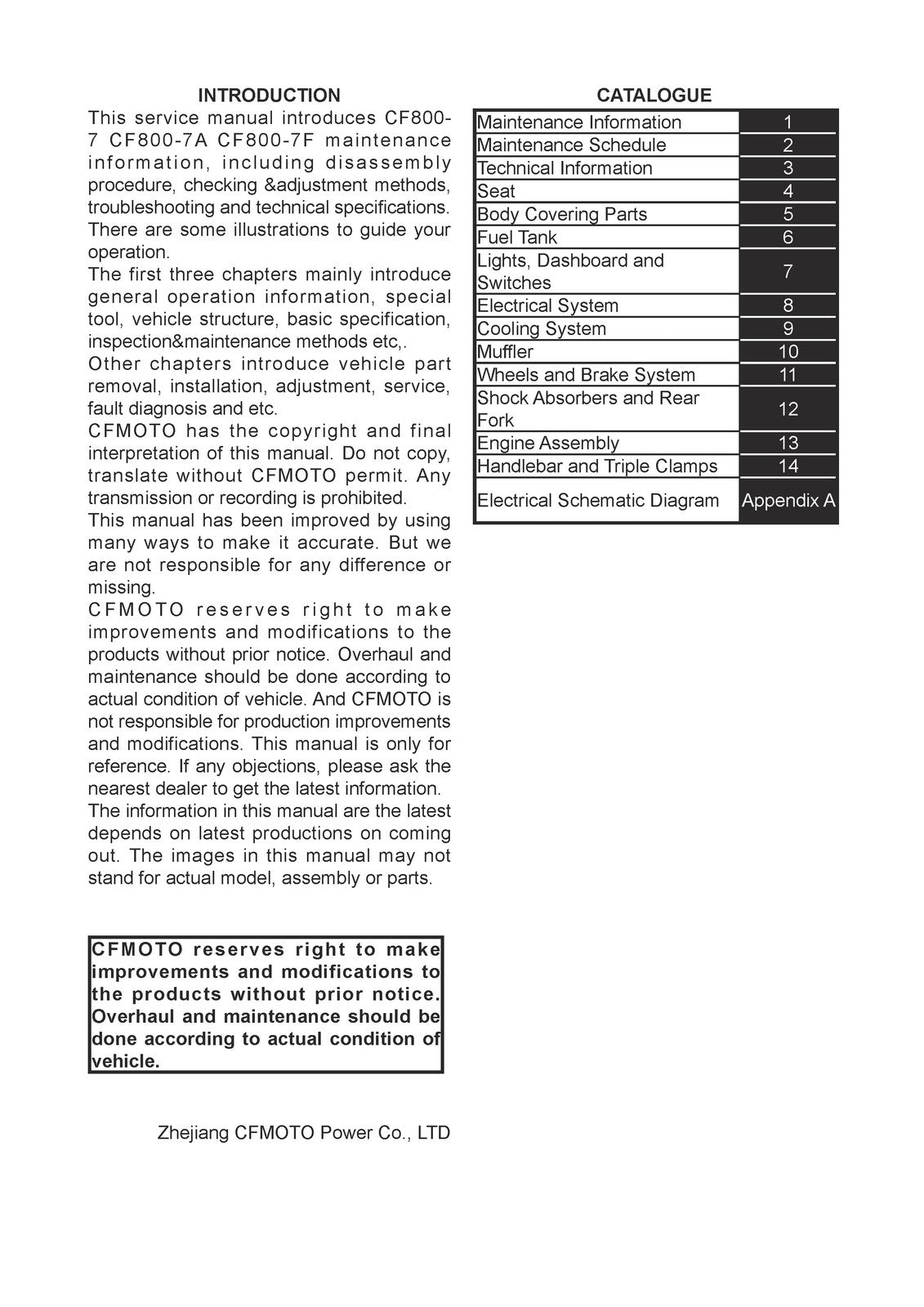 CFMOTO 800NK Motorcycle Service Manual 2023 - BOUND - COVERS - XL FOLDOUT PAGES