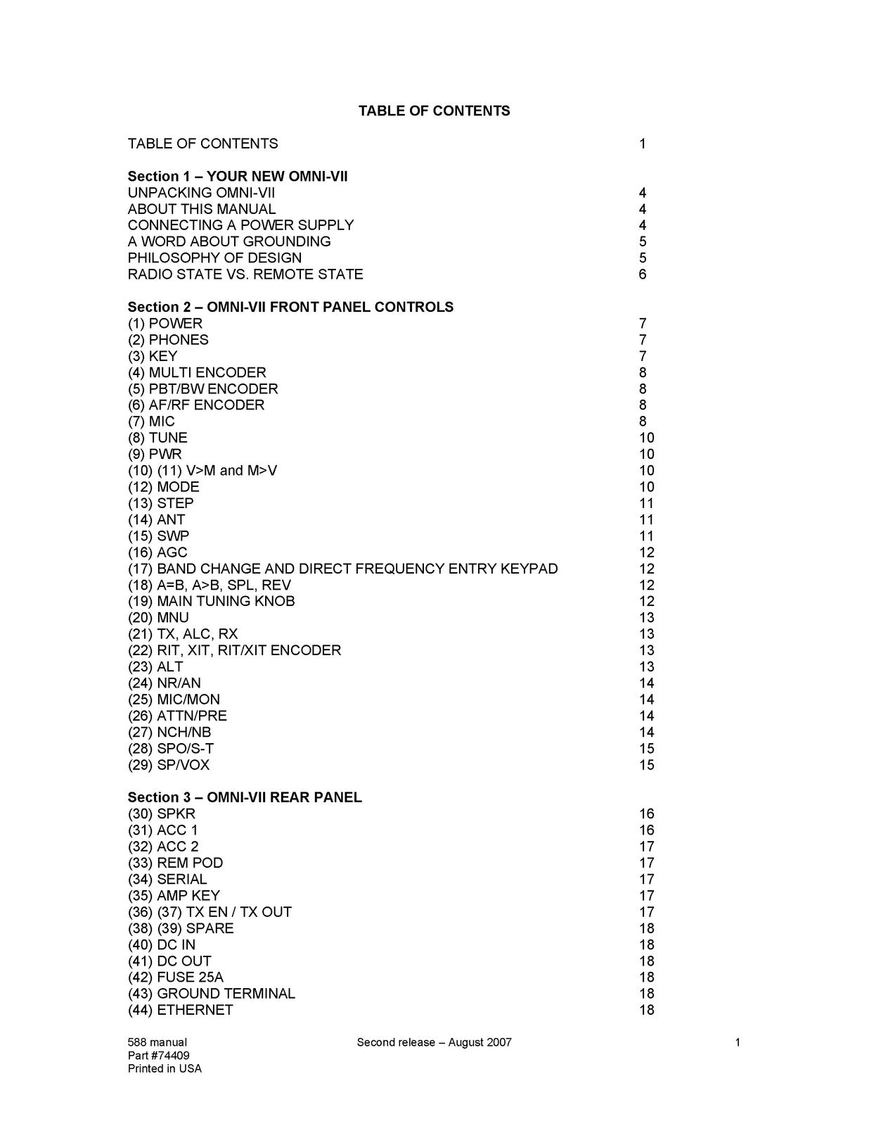 TEN TEC Omni 7 Model 588 HF Transceiver Operators Manual - WIRE BOUND - COVERS