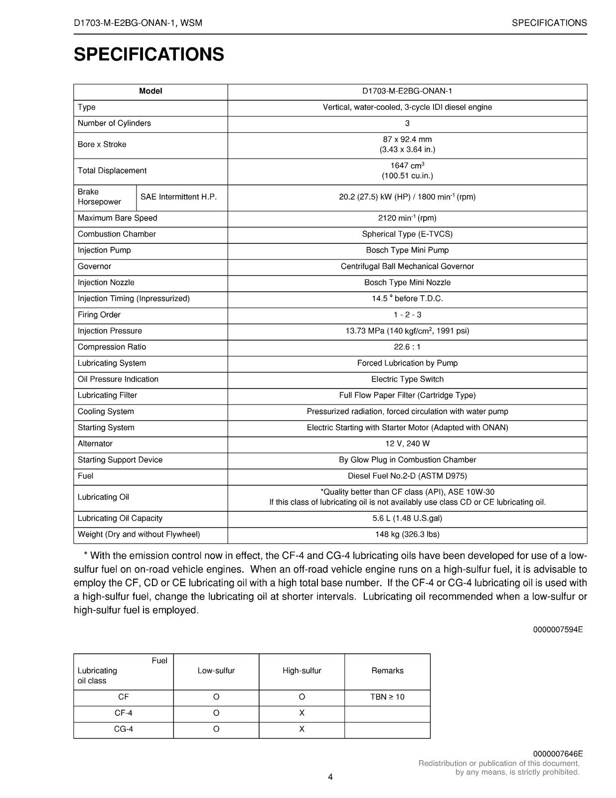 KUBOTA D1703-M-E2BG-ONAN-1 Diesel Engine Workshop Manual 2004 - WIRE BOUND