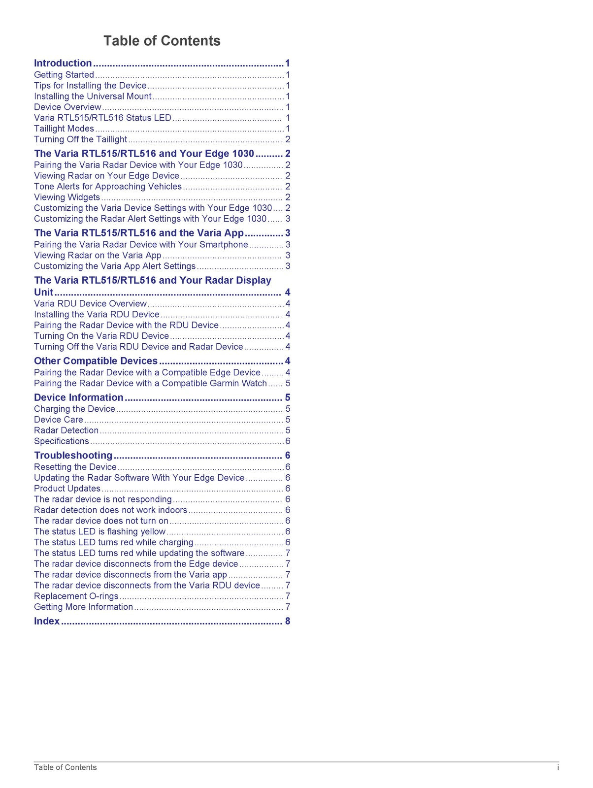 GARMIN Varia RTL515 RTL516 Rearview Radar Owners Manual 2020 - WIRE BOUND