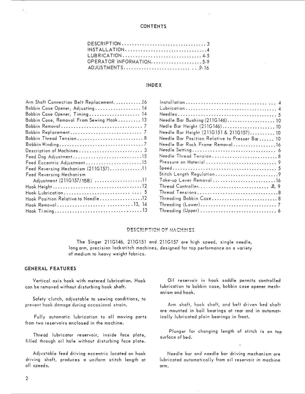 SINGER 211G146 151 157 158 351 357 358 451 457 651 658 Service Manual - BOUND
