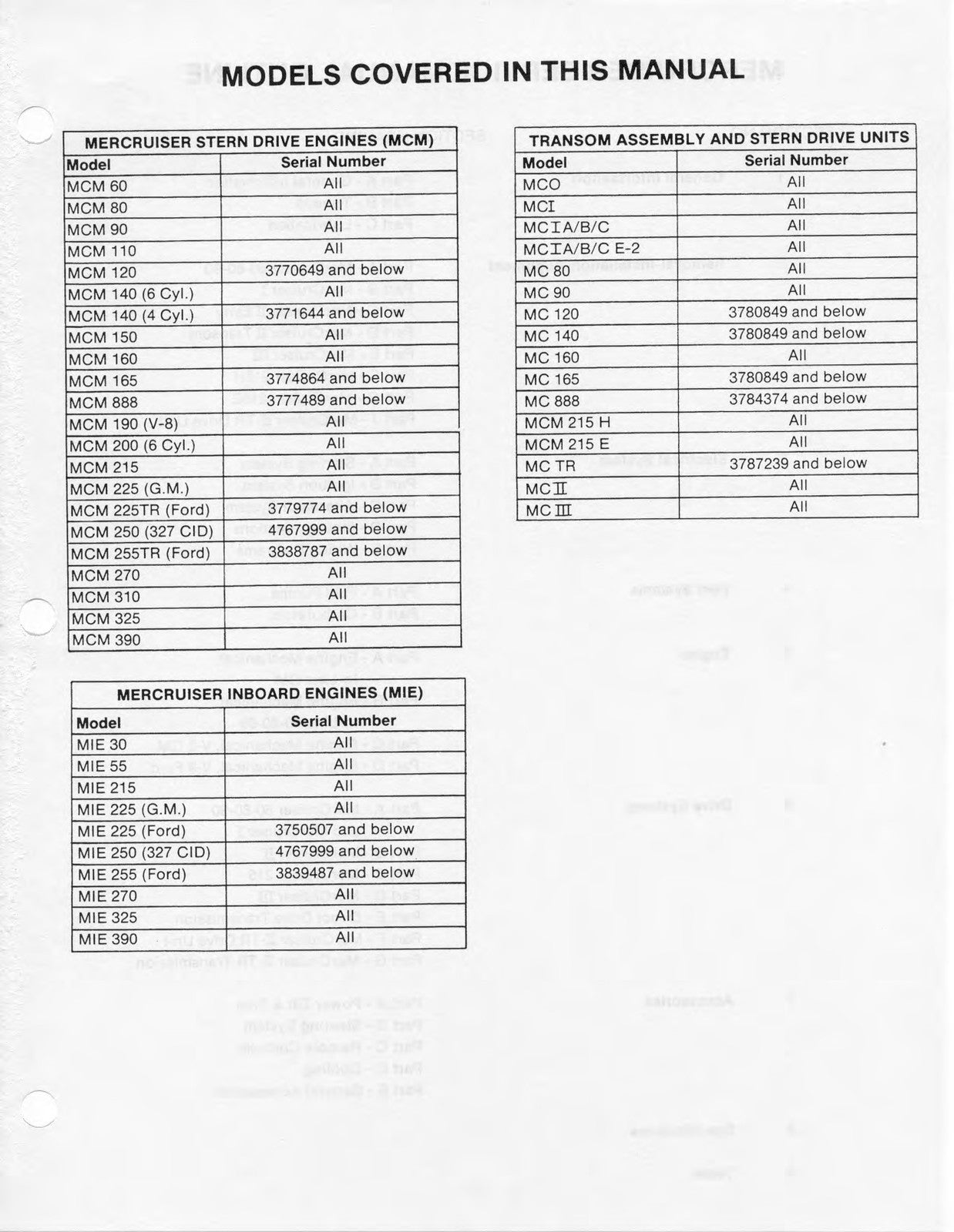 MERCURY MERCRUISER Stern Drive Units And Marine Engines Service Manual 1986