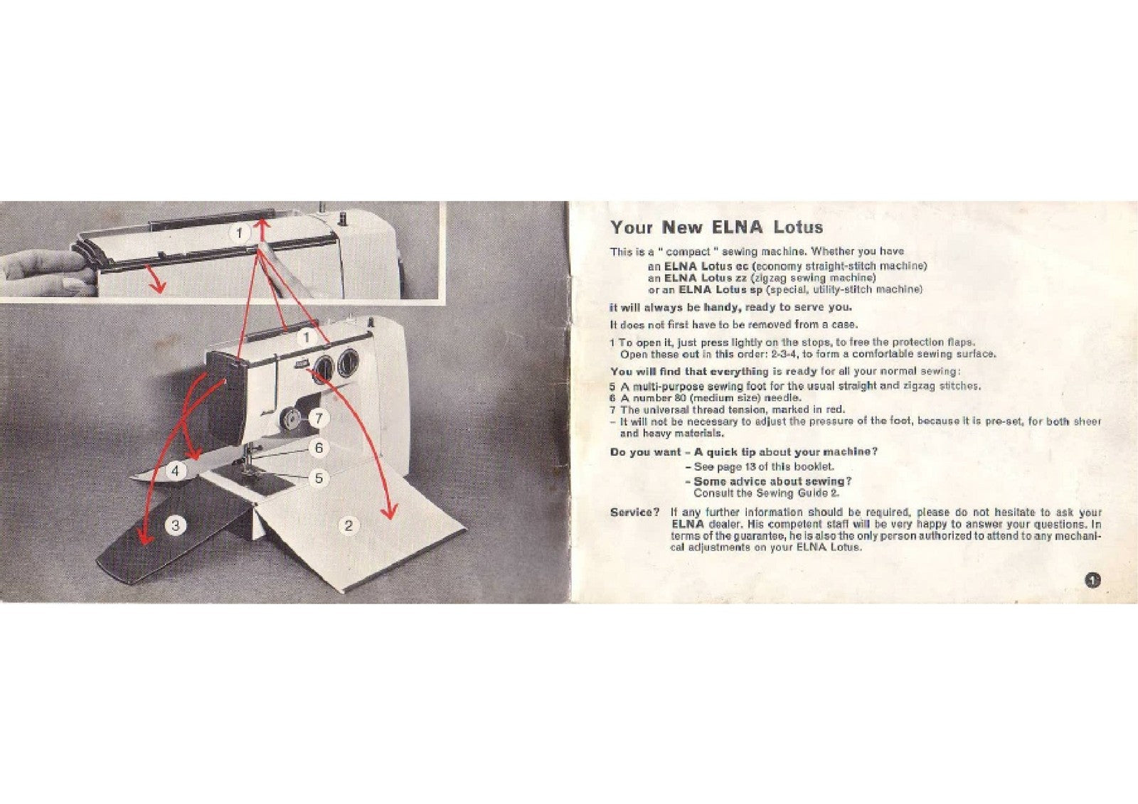 ELNA Lotus Sewing Machine Instruction Manual - STEEL WIRE BOUND - TOUGH COVERS